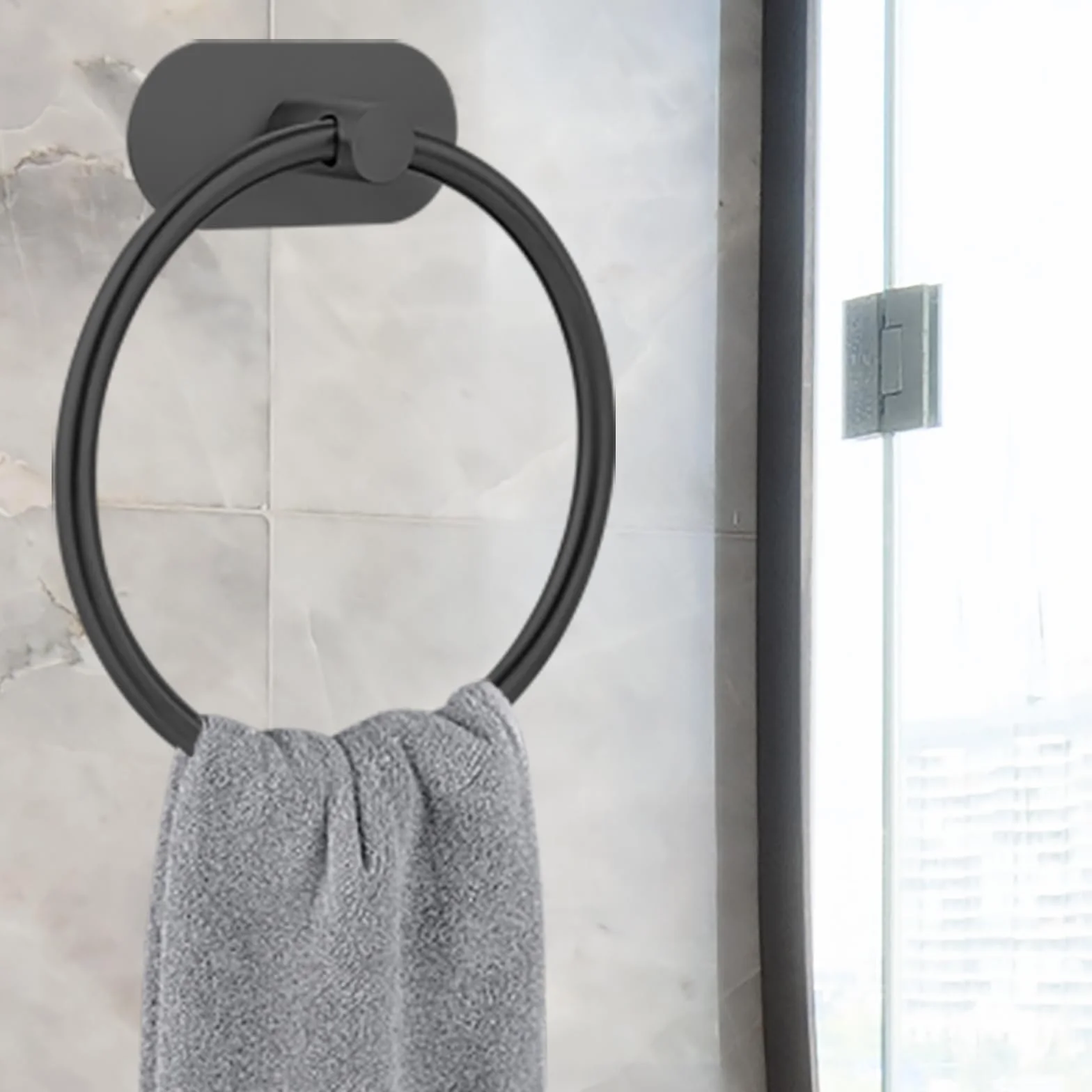 Juego de 2 Anillos de Toalla autoadhesivos de Acero Inoxidable Negro para Cuarto de baño