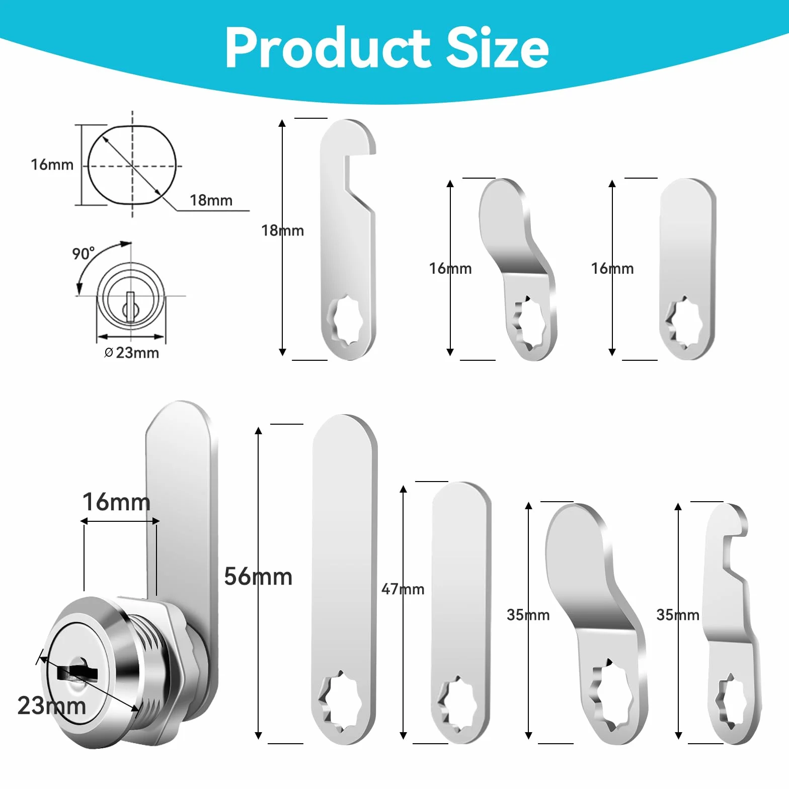 Cerradura Buzon 16mm, Cerradura de Leva Universal de Seguridad con 2 Llaves, 7 Placas de Bloqueo para Puerta de Armario