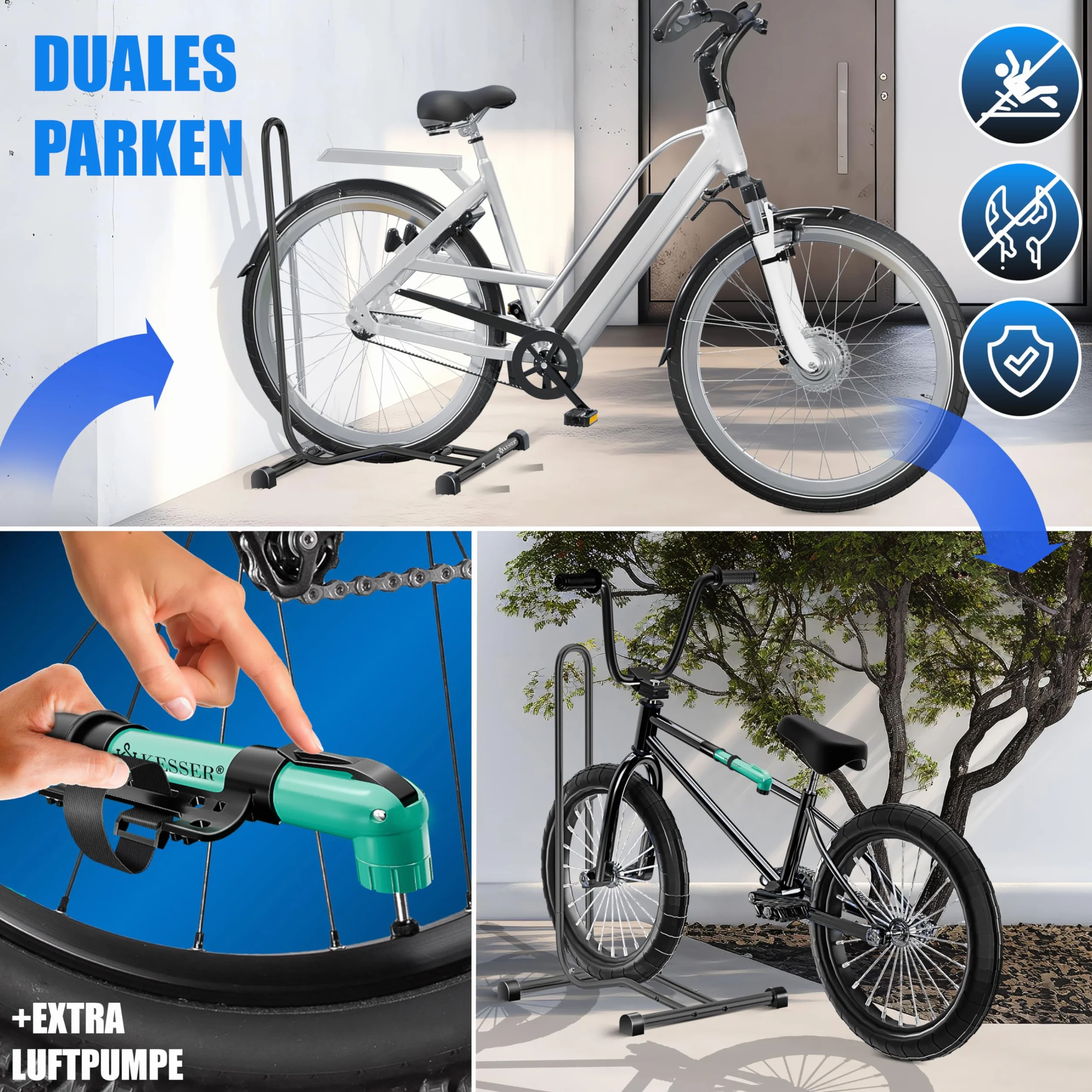 KESSER Soporte de bicicleta para bicicleta de montaña, eléctrica, ciudad, carretera, MTB, soporte de suelo independiente