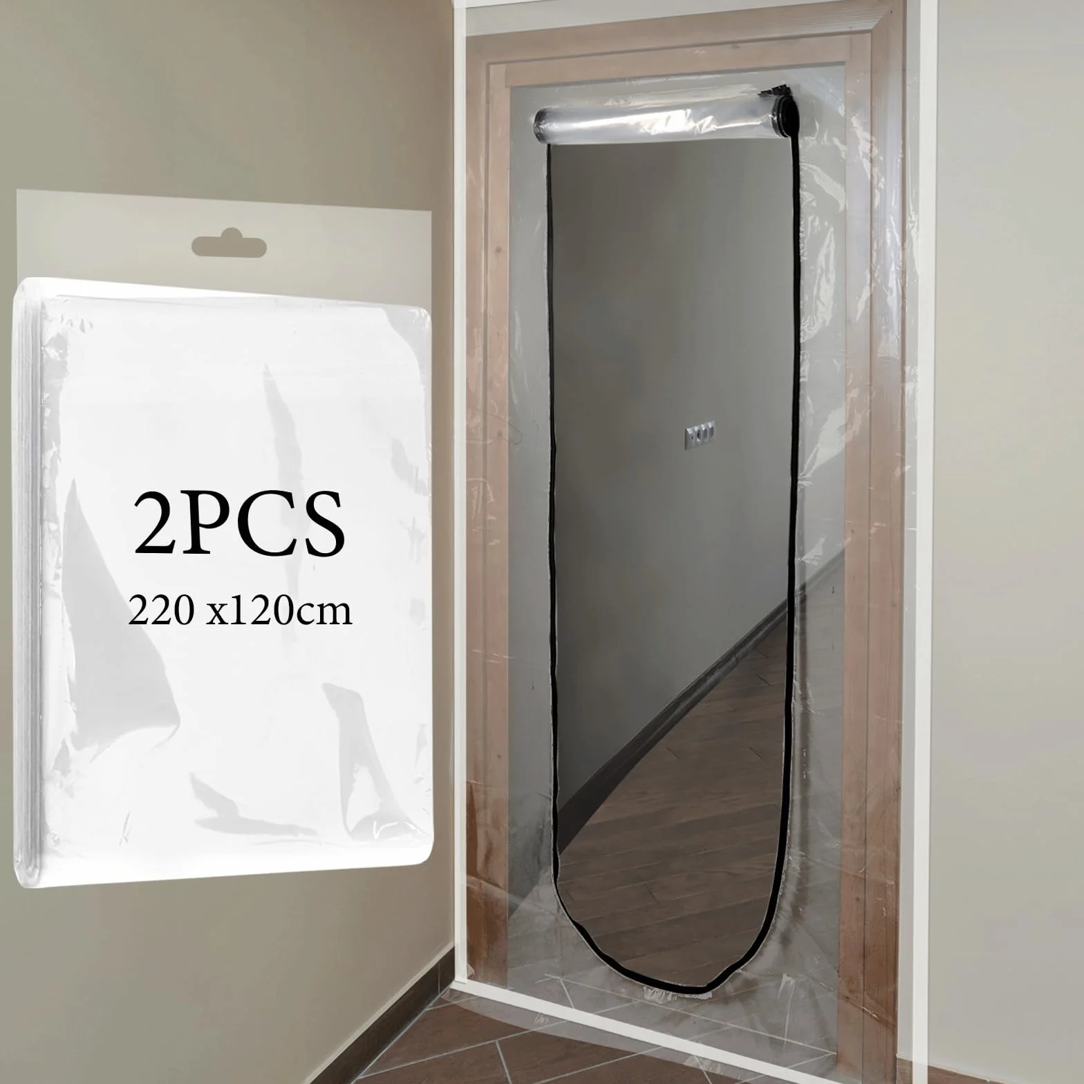 BigKing Puerta antipolvo con cremallera, en forma de U, antipolvo, cubierta transparente, 220 × 110 cm película antipolvo para decoración del hogar, renovación y nueva construcción (2 uds