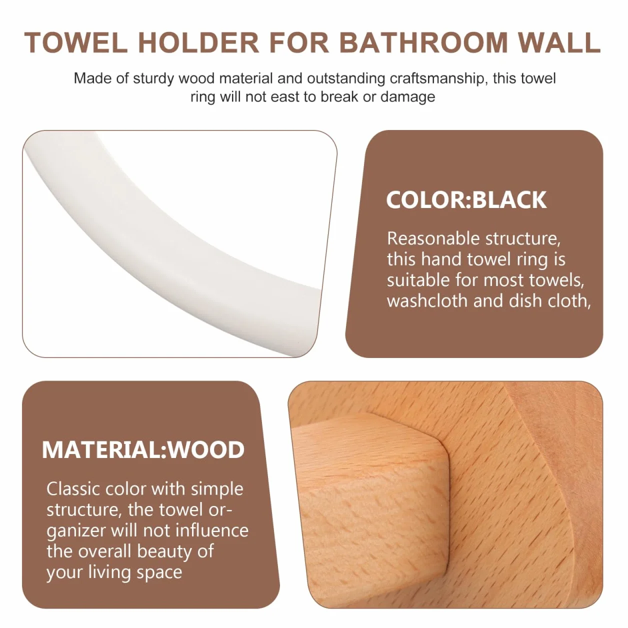 Angoily Toallero de Baño de Madera Adhesivo Sin Perforación 6.69x6.69x3.54in Organizador Circular Compacto para Almacenamiento de Toallas