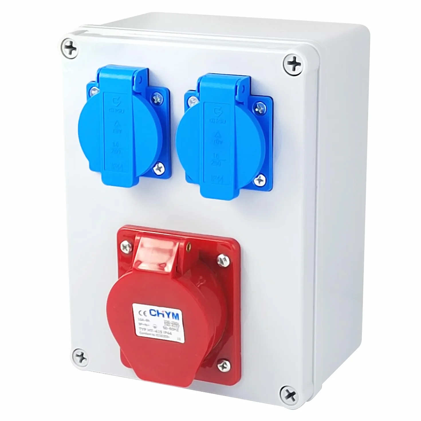 Distribuidor de Corriente 16A 5P, 220V Enchufe Pared Cuadro Electrico, Caja Eléctrica con Toma Exterior Impermeable IP44, para Interior/Exterior, Talleres y Fábricas