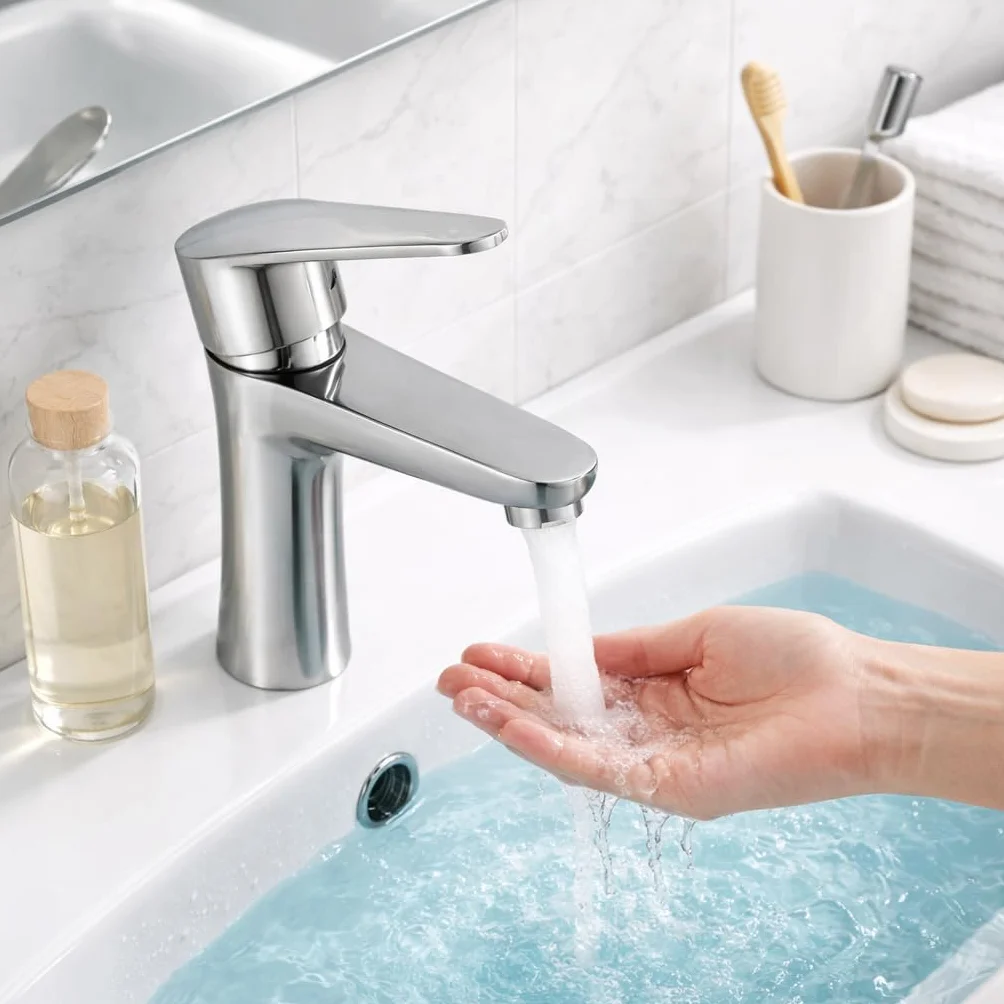 Grifo Monomando de Acero Inoxidable para Lavabo con latiguillo normalizados para España de 3/8. Elegancia y Funcionalidad.