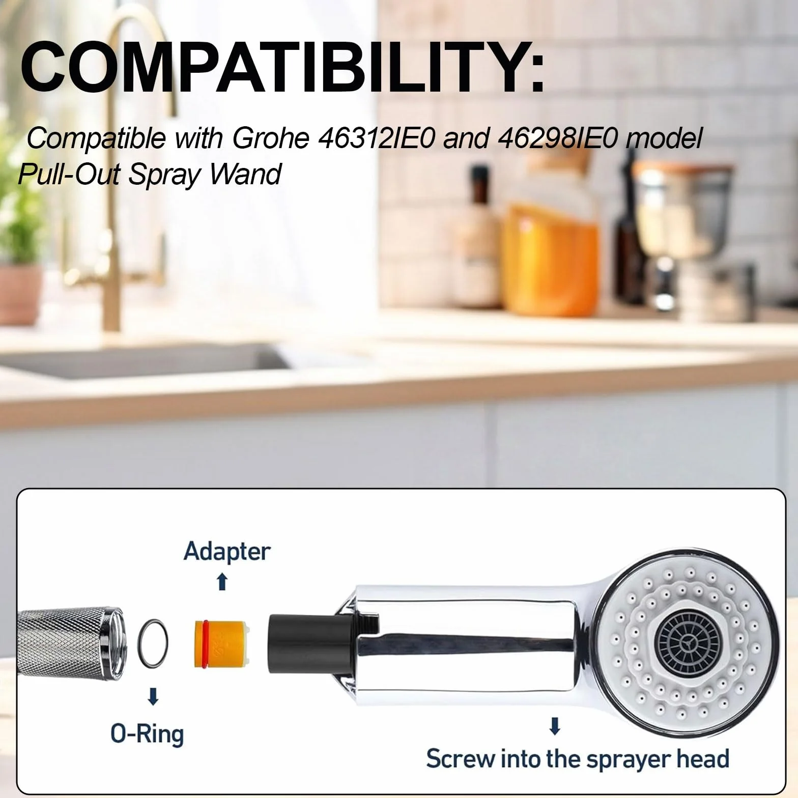 Grohe Varita de pulverización extraíble cromado compatible con Part 46312IE0 46298IE0