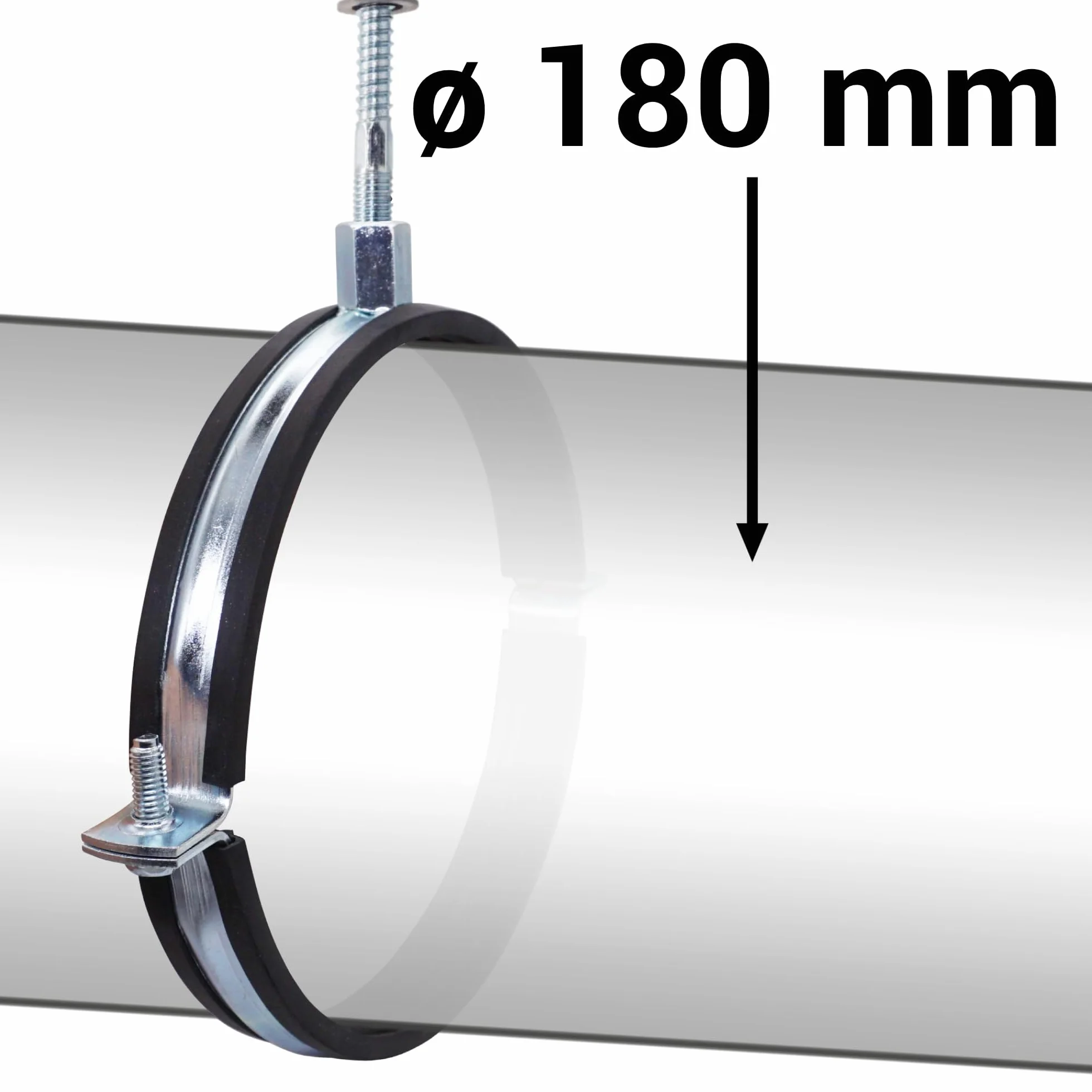 SKIR'CO (4 piezas) Soportes de tubería con forro de goma para tubos de 180 mm, soportes de tubería para montaje en pared y techo, abrazaderas de tubería