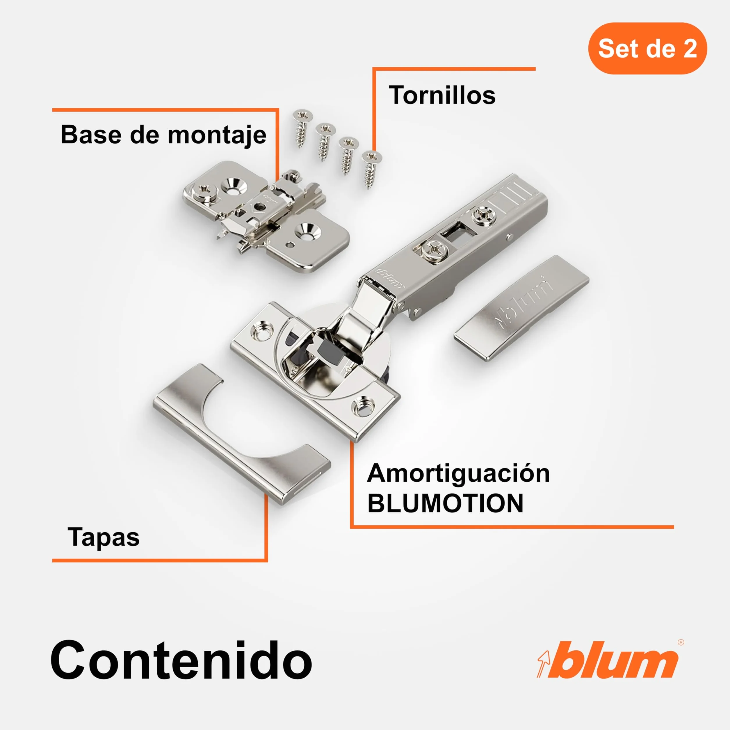 BLUM CLIP TOP BLUMOTION Bisagra muebles 110° recta con muelle acero 2 unidades