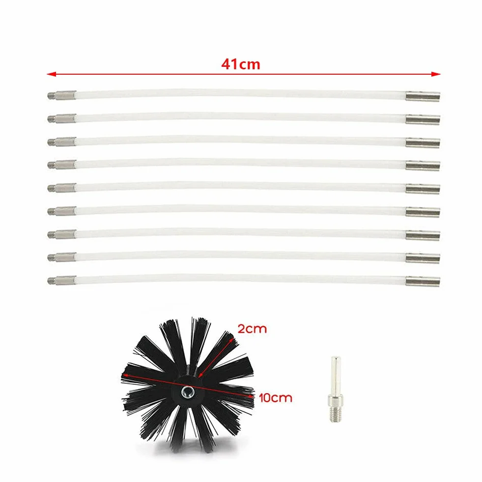 Cepillo De Chimenea Kit Herramientas De Limpieza De Barrido, Cepillo Limpieza Chimenea, Juego con 9 Varillas de Nailon, 1 Cabezal de Cepillo y 1 Barra Hexagonal para Aire Acondicionado, refrigerado