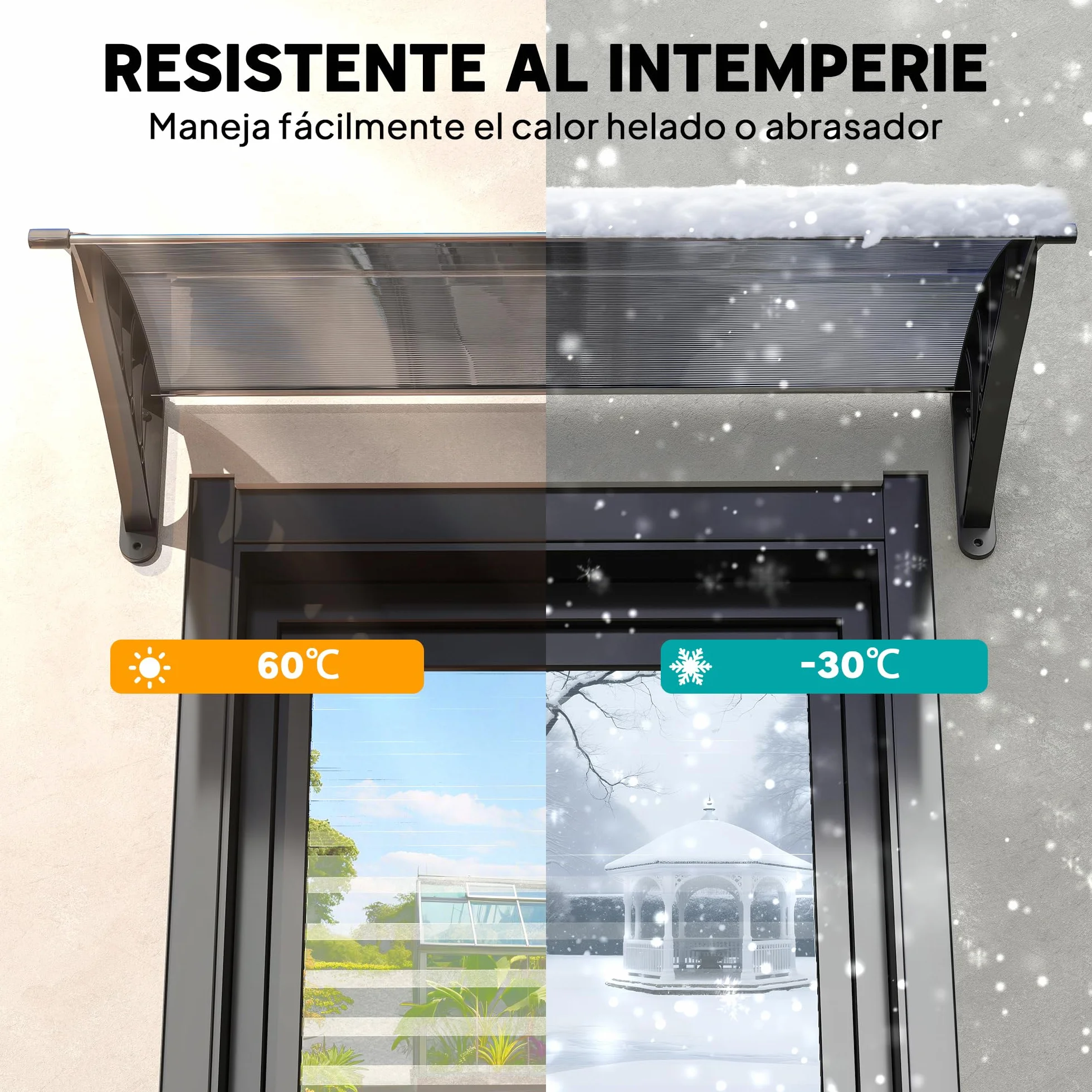 Outsunny Marquesina Exterior 100x75 cm Tejadillo Protección Sol Lluvia Policarbonato Aluminio Negro