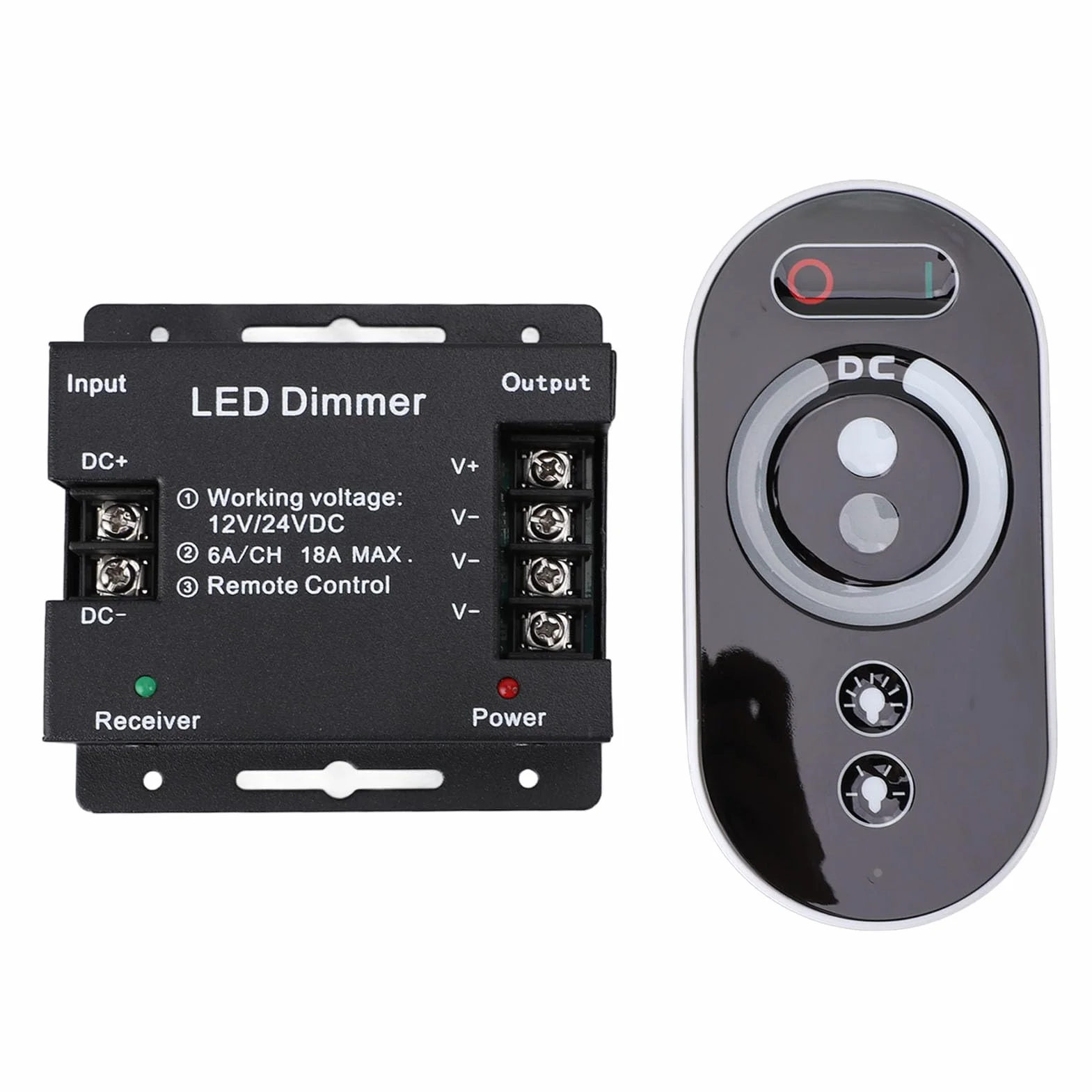 Regulador de Intensidad, CC 12 V‑24 V 18 A 0%‑100% Atenuación Continua PWM Atenuador de Tira de Luz LED con Control Remoto RF Ajustar el Brillo Interruptor de Tira de Luces LED