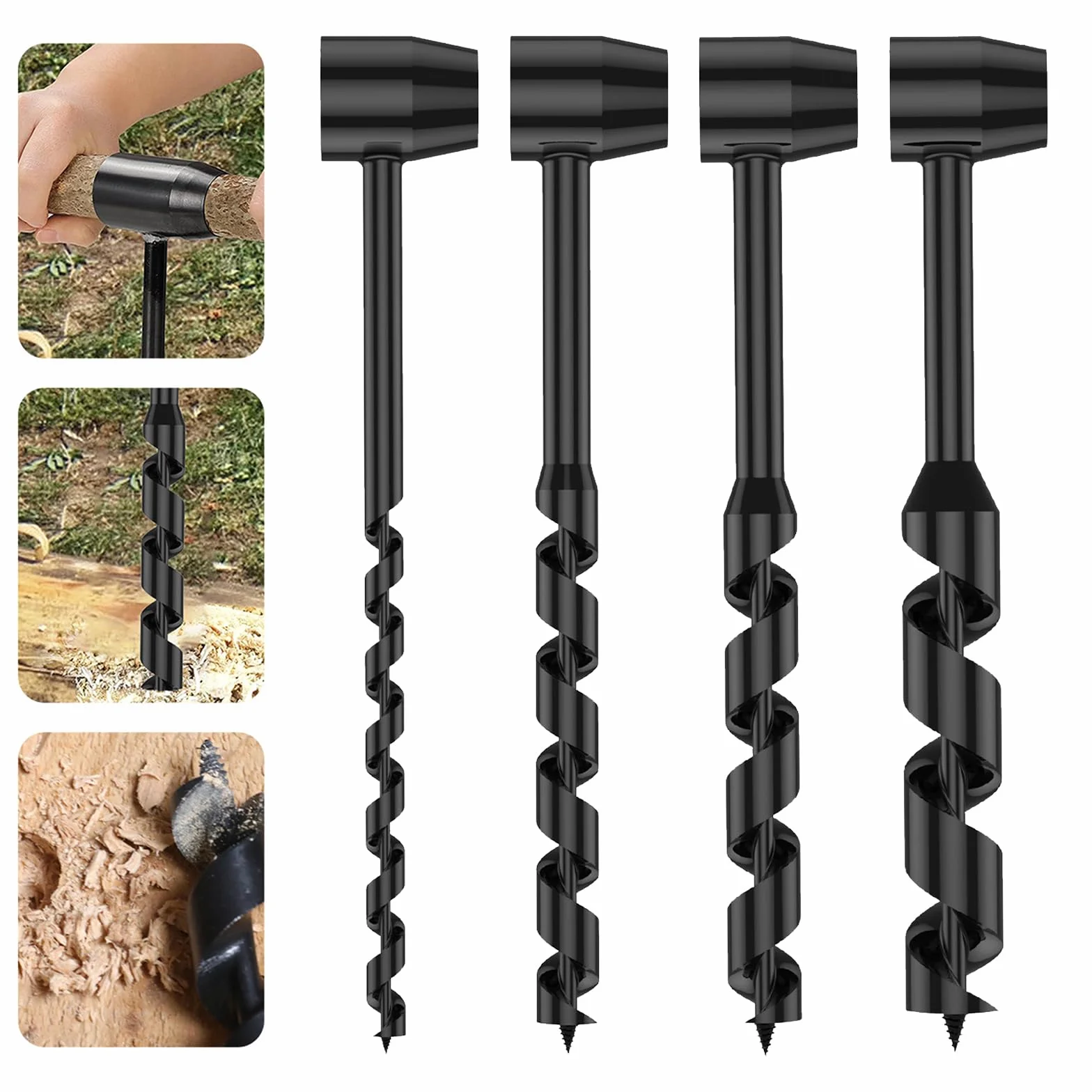 Taladro Manual, Llave Manual Bushcraft Broca Helicoidal Manual de 10-25 mm Para Actividades Al Aire Libre Bricolaje, Artesanías en La Selva Campamento (4 Piezas)