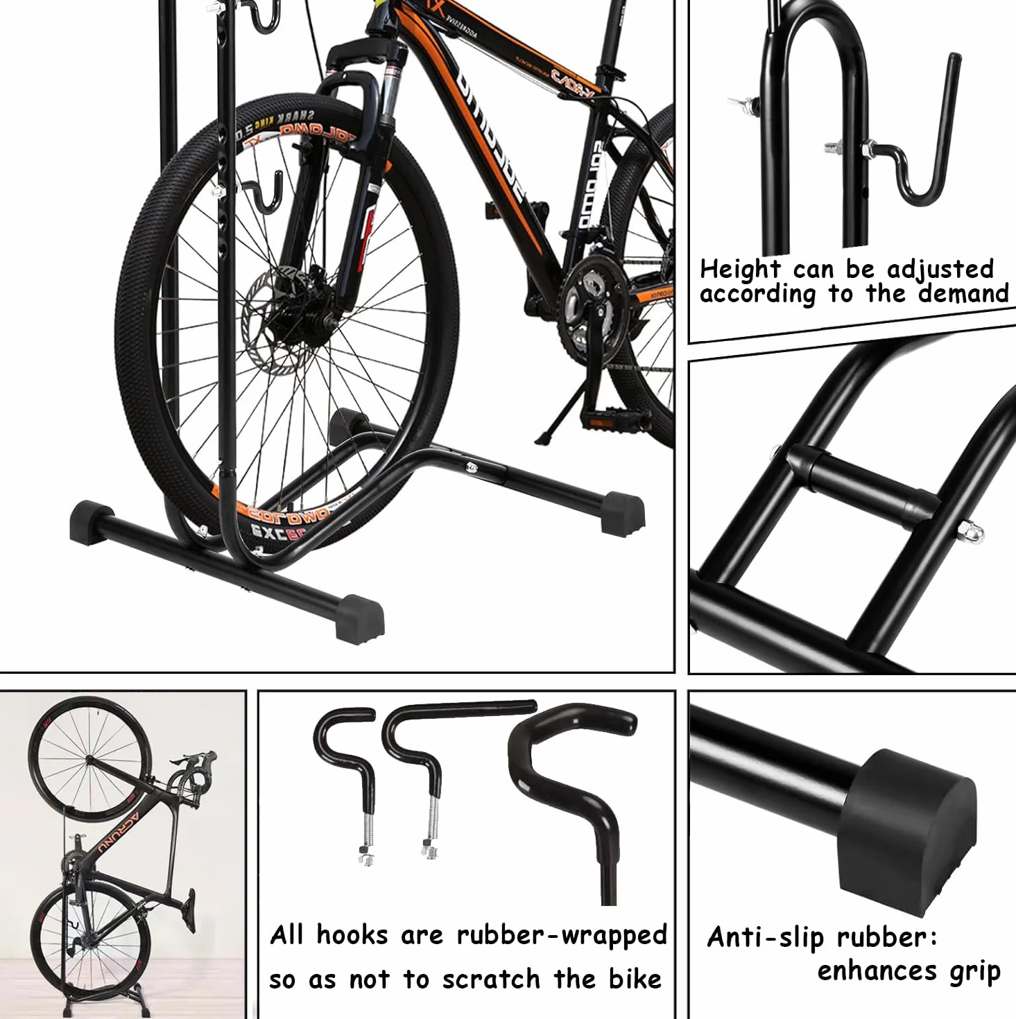 Soporte de suelo 3 en 1 para bicicleta, vertical, ahorro de espacio, para bicicleta de montaña y carretera