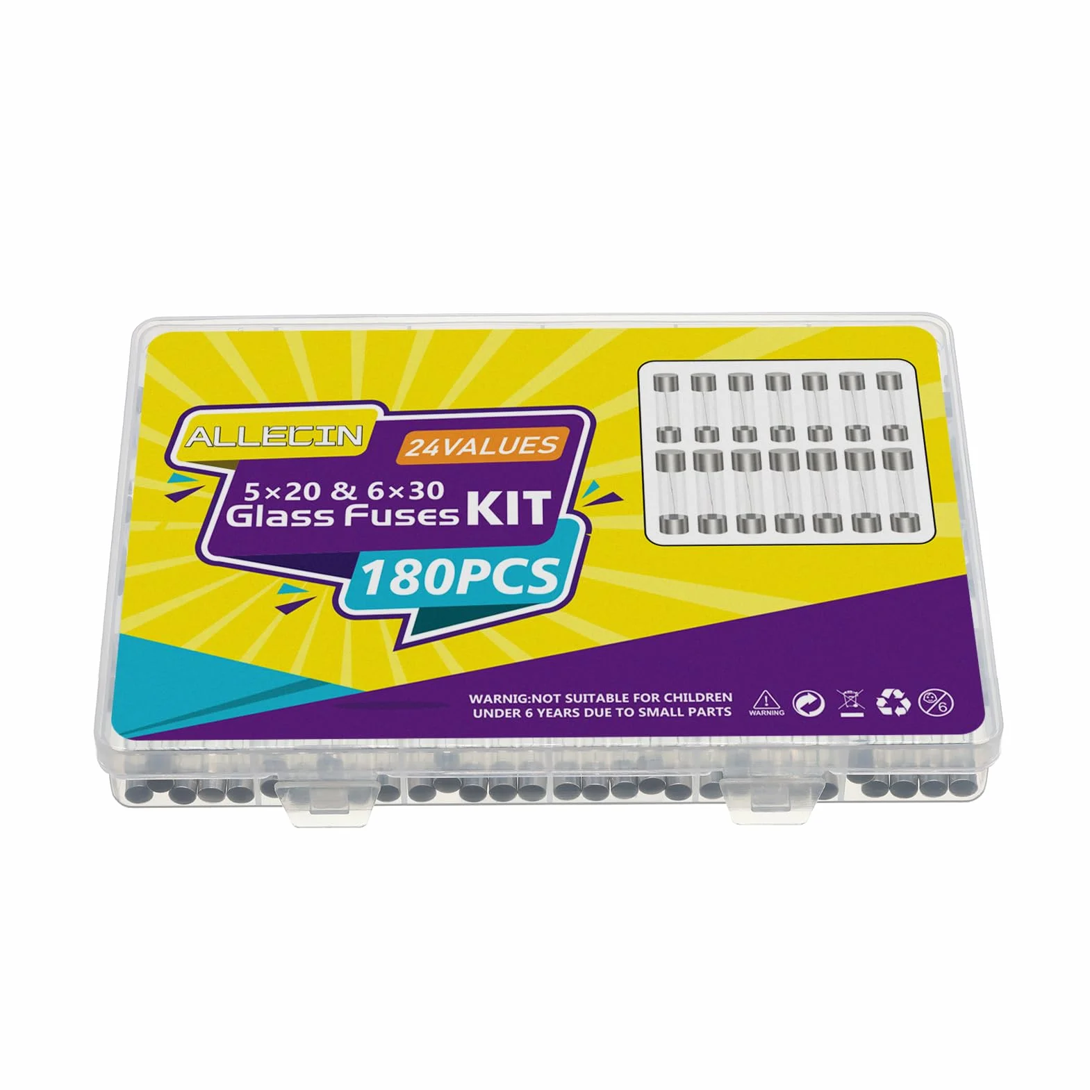 Kit Surtido de Fusibles de Vidrio de Fusión Rápida 250V 0,5A-20A 5x20MM 6x30MM 24 Valores
