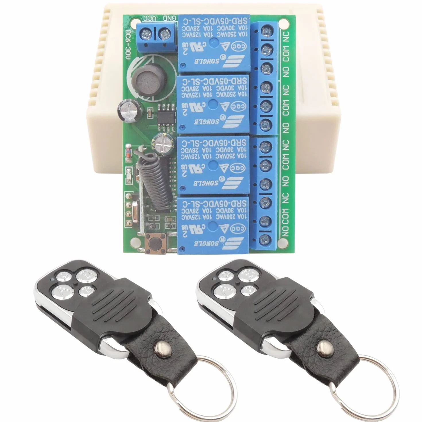 DieseRC 12V 24V 4 canales Relé inalámbrico Interruptor de control remoto DC 6-30V 433Mhz Control de radio 4CH Módulo receptor con 2 transmisores, para luces, puerta de garaje, motor, bricolaje