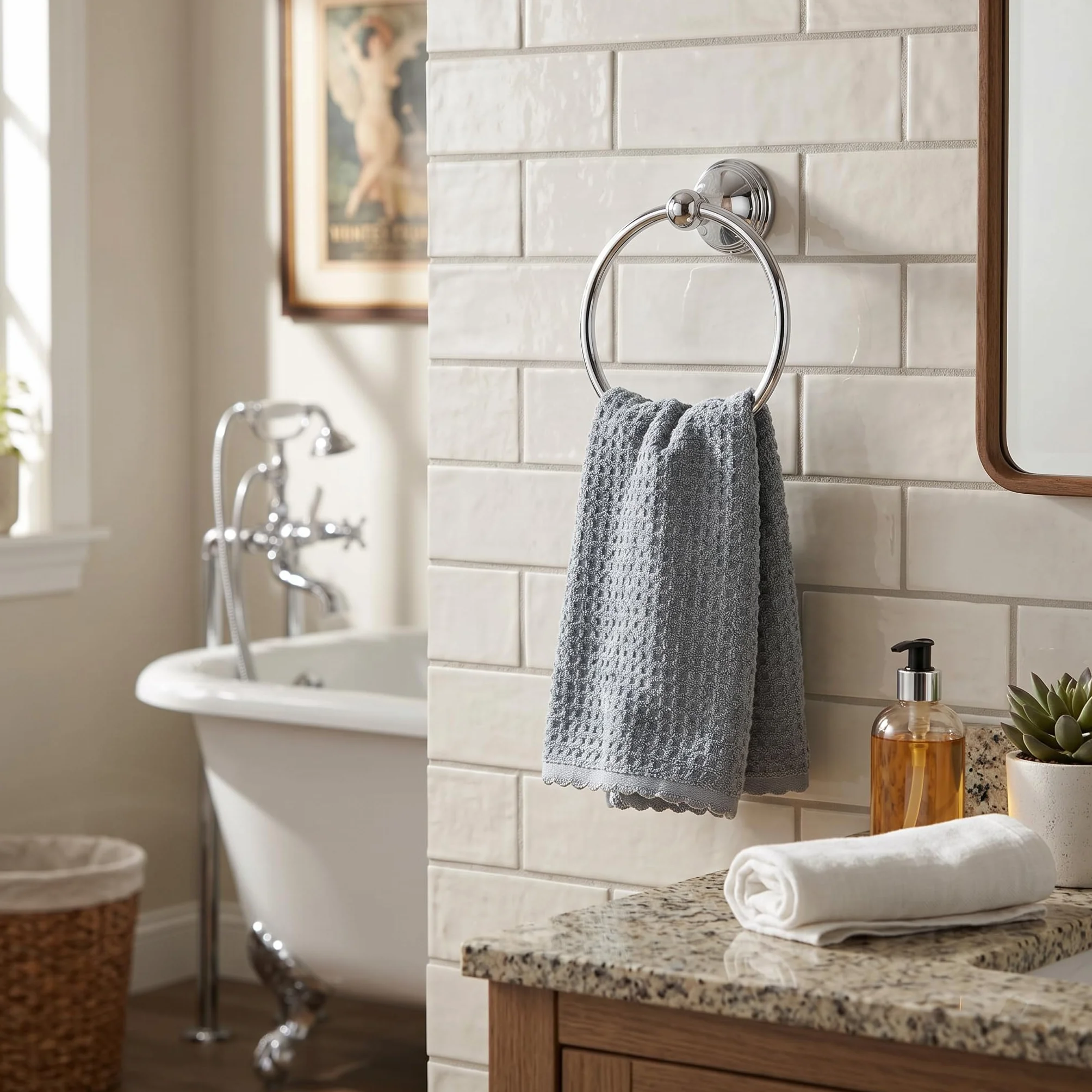 FTVOGUE Mano Toallero Estante Accesorios De Baño Estilo Retro Anillo Cromado 893