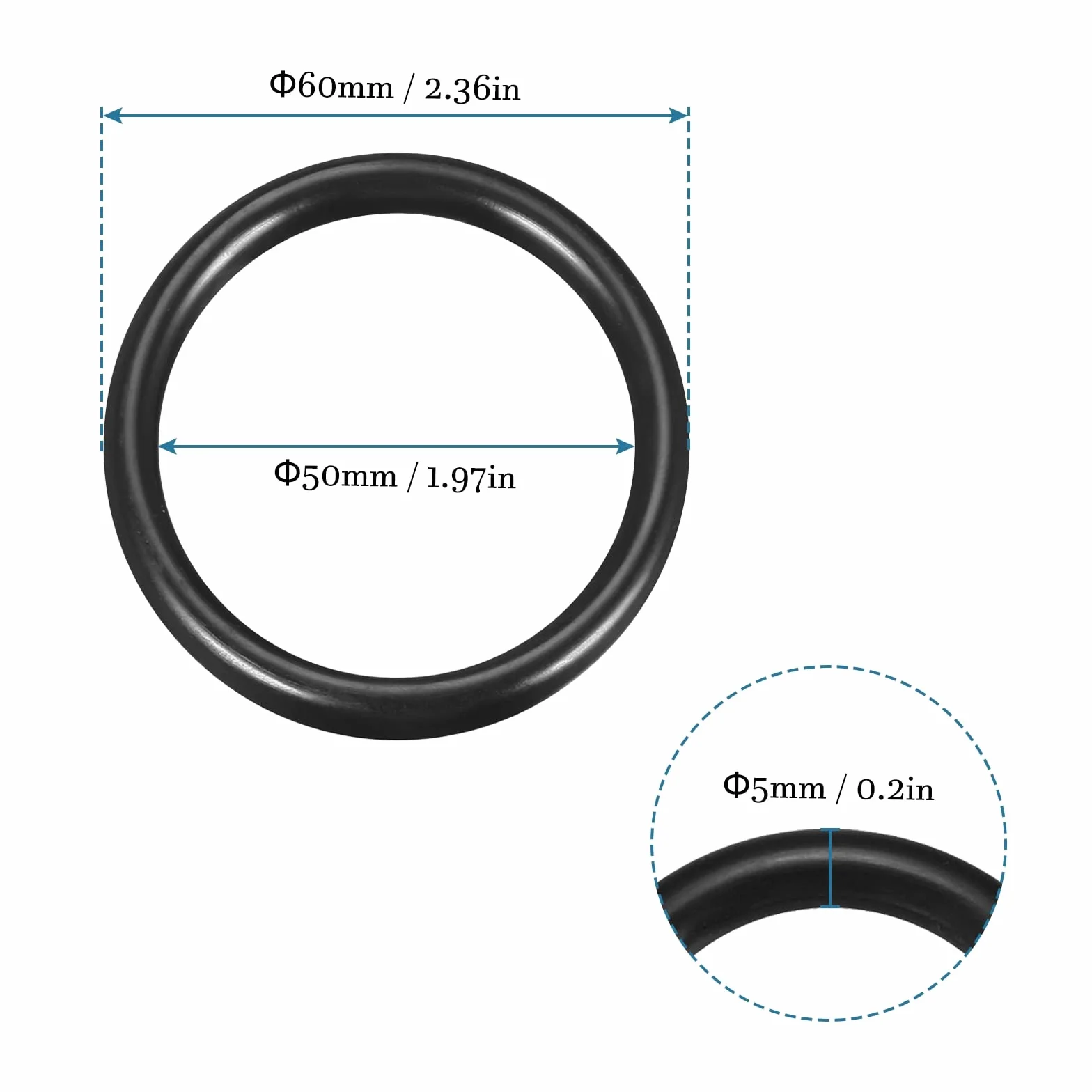 QUARKZMAN 60mm x 50mm x 5mm Nitrilo Goma Juntas Tóricas x 10uds Redondo Junta Arandela para Grifo Plomería Reparación Sellado Conexión [Negro]