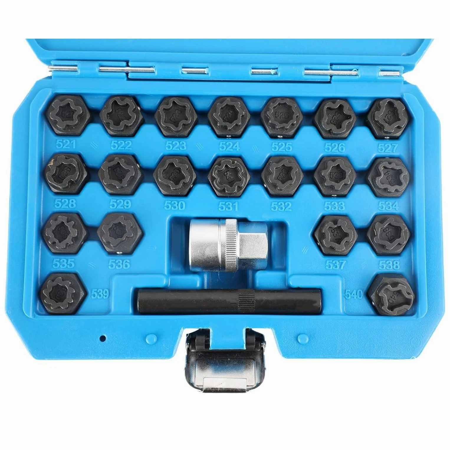 Juego 22 Llaves Anti-Robo para Llantas Vehículos Cromo Molibdeno con Adaptador 1/2" y Caja