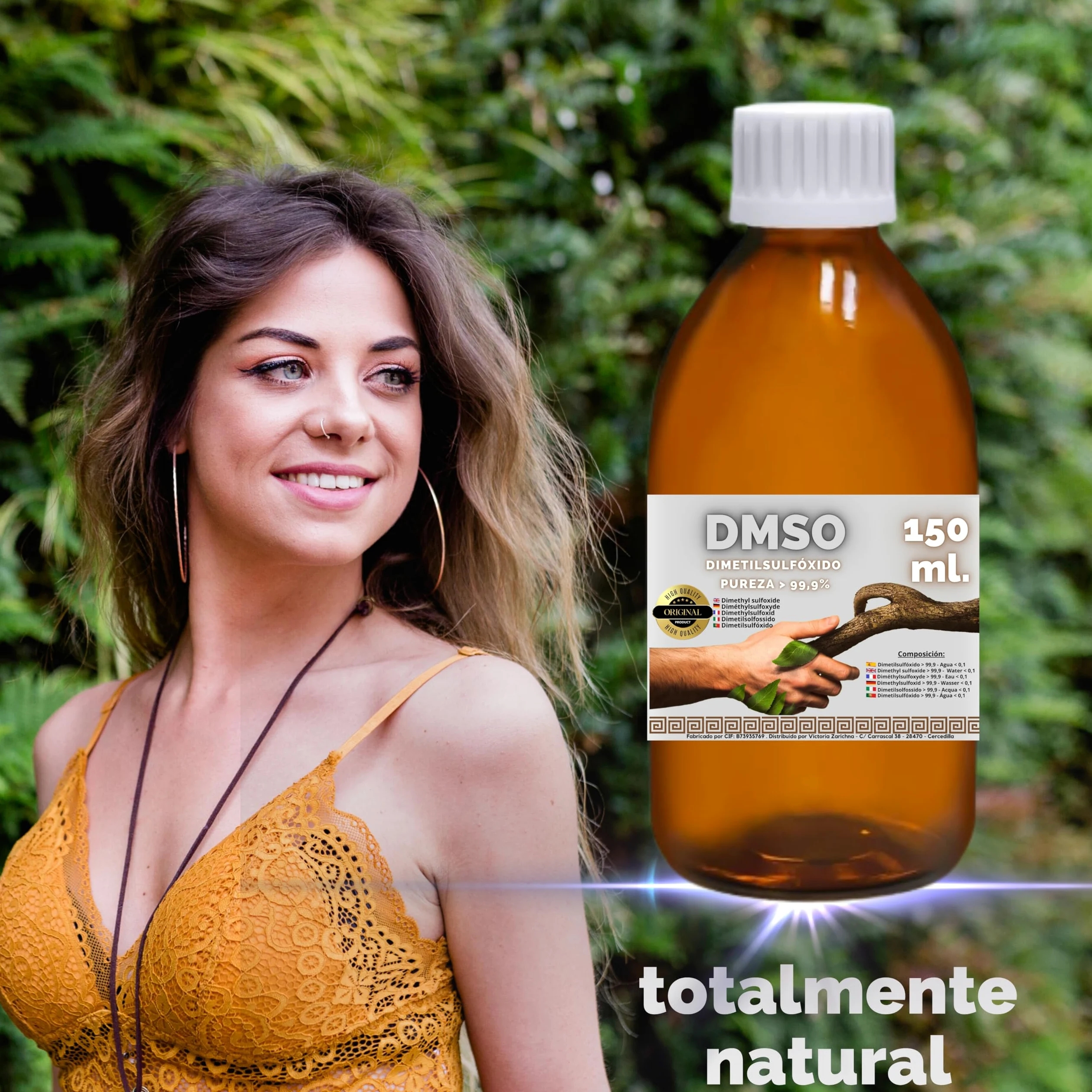 DMSO 150 ml. 99,9% Pureza Con Gotero | Dimetilsulfóxido Calidad Ph Eur | Regalo Frasco125ml + Difusor + Vasito Dosificador | Frascos Ámbar de Laboratorio | Precinto de Seguridad