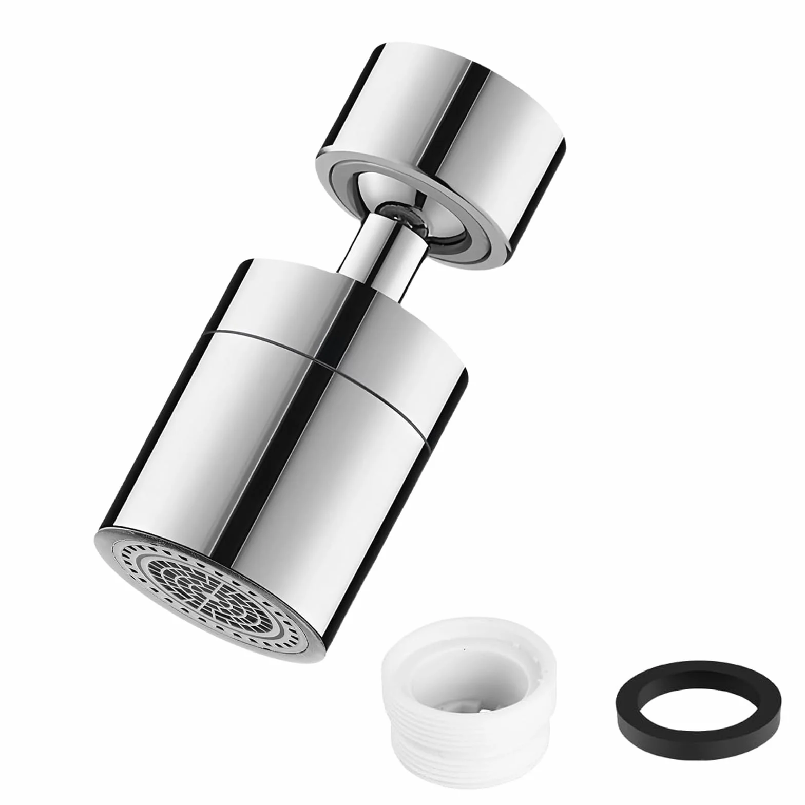 Cabezal Rociador Grifo Cocina,360° Giratorio Boquilla Extensión de Grifo 2 Modos con Aireador Antisalpicaduras Adaptador Universal para Fregadero y Lavabo Plateado