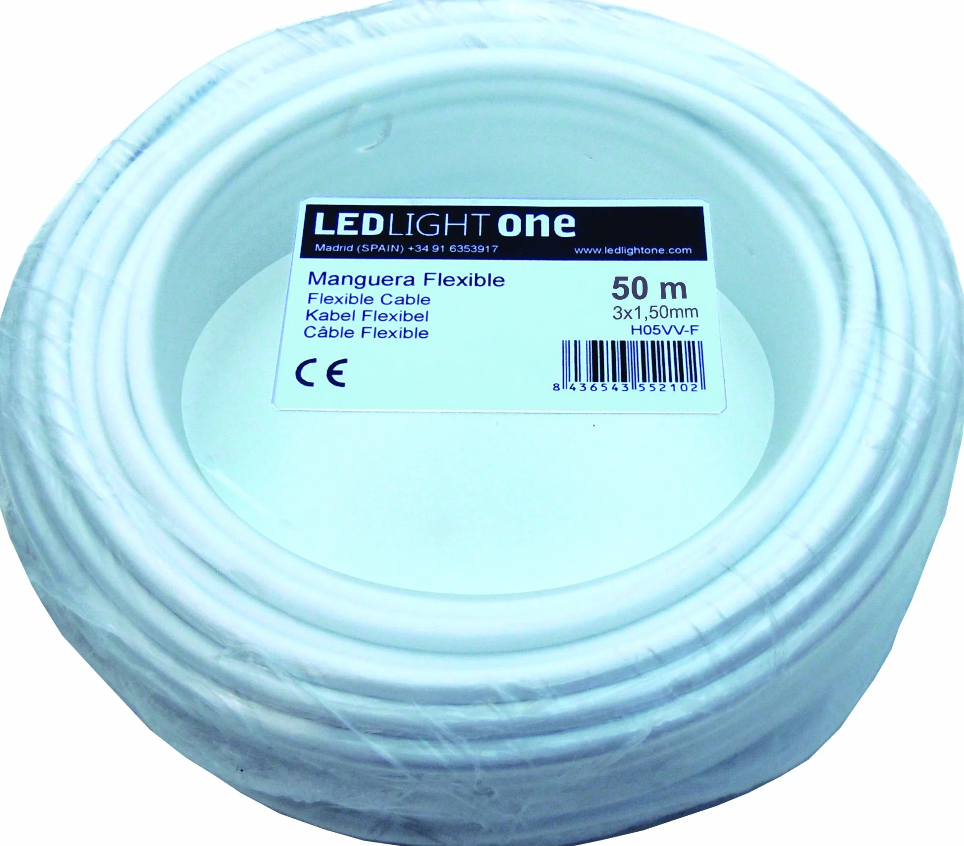 Cable H05VV-F Manguera 3x1,5mm 50m (Blanco) Tensión de servicio: 500v Temperatura máxima de trabajo 70º.Cables para instalaciones fijas y móviles en locales domésticos y oficinas.