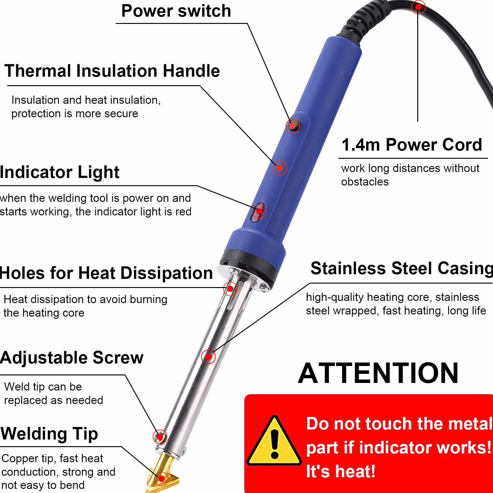 100W Soldador de Plástico Kit 2 en 1 Con 56 Piezas, 7 Tipos de Varillas, 2 Puntas de Soldadura y 2 Puntas de Soldador