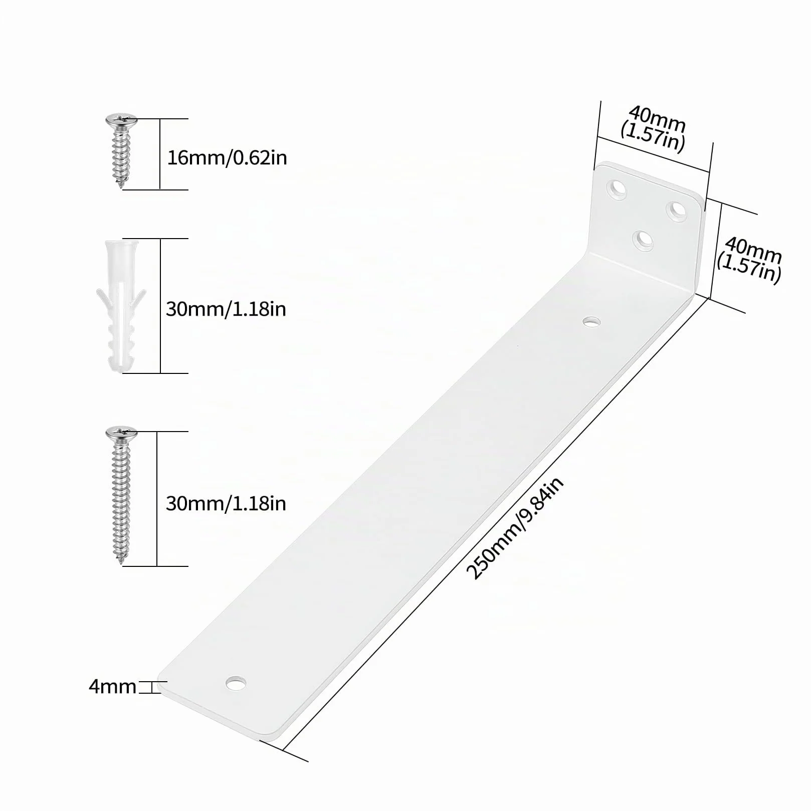 4 Pcs Soporte Estanteria Pared Blanco, 250mm Soporte Baldas Pared Metalica, Soportes para Estanterías,Soportes Flotantes para Estantes, Escuadras para Estanterias, Soporte para Baldas de Madera
