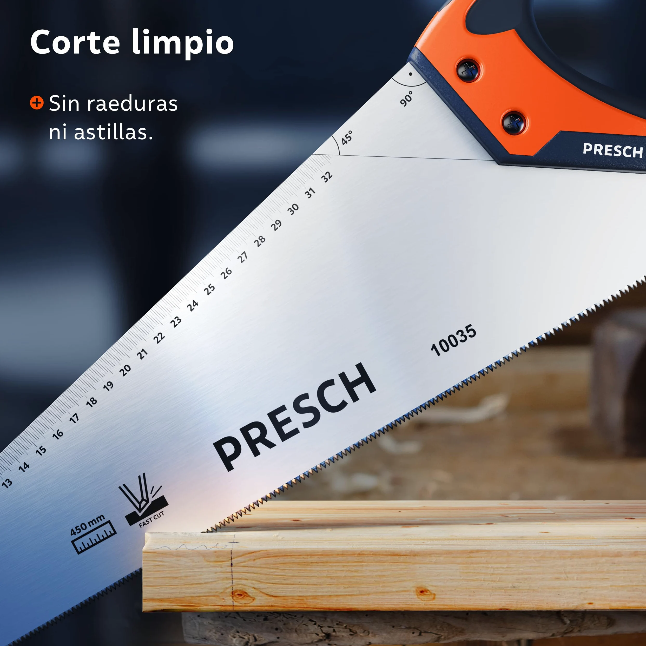 Presch serrucho 450 mm - serrucho de madera con tope 45º y 90º - sierra profesional para madera y laminado