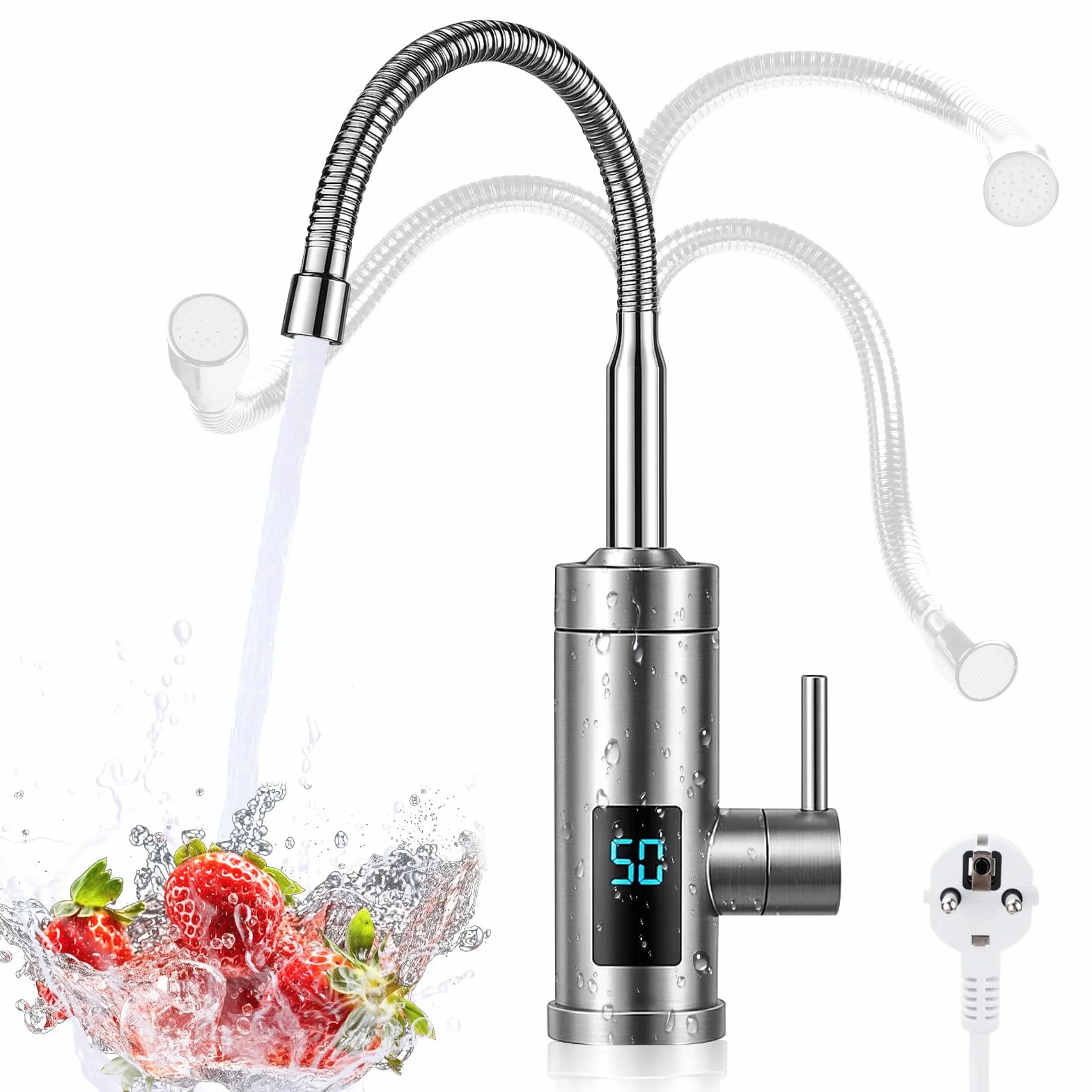 Grifo eléctrico con calentador de agua, 220 V y 3000 W, grifo de agua caliente, grifo de cocina, calentador inteligente, calentador de agua para cocina, jardín, baño, caravana, camping