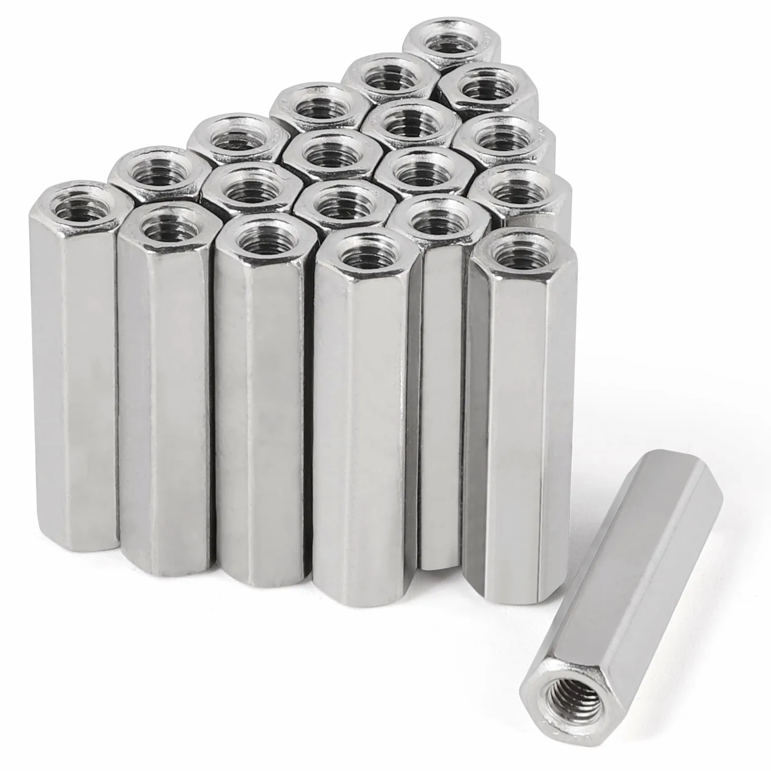 LALAGO 20 Piezas M6 x 40mm Tuercas de Unión Largas de Acero Inoxidable VA V2A A2, Tuerca para Atornillar Manguitos de Unión Hexagonales, Tornillos de Tuerca Cruzados Manguitos Roscados