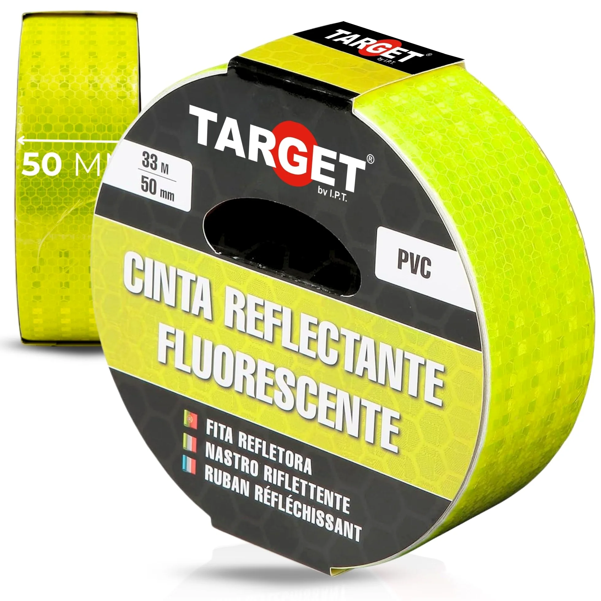 TARGET Cinta Reflectante Adhesiva, Advertencia Señalización Marcaje Alta Visibilidad Peligro Seguridad (FLUORESCENTE, 33 M X 50 mm)