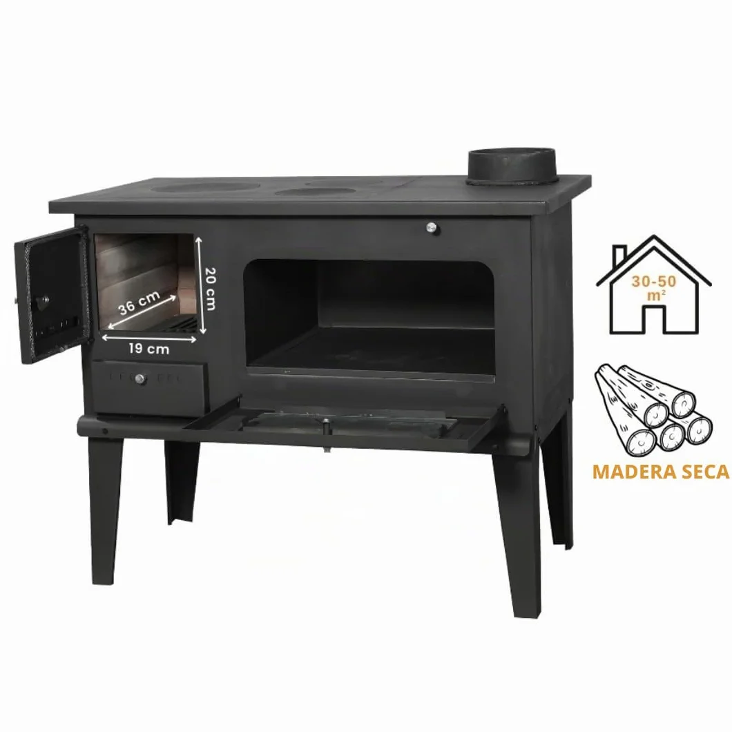 BALKAN ENERGY Cocina de leña de Metal 4014 7.9 kW Grafito Negro