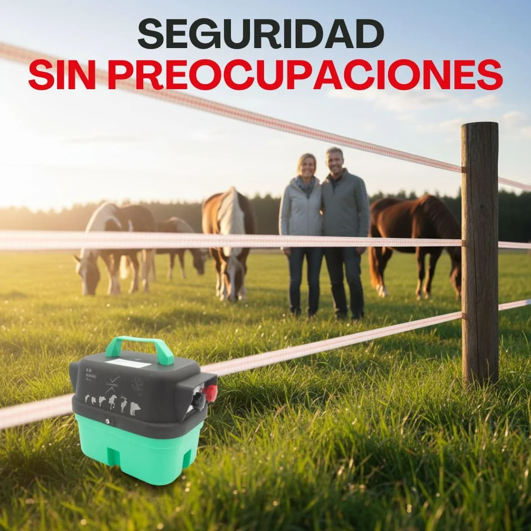 Llampec Pastor Eléctrico Recargable Mod.04 con Batería 12v 7Ah Incluida – 1,6 J - 9.500 V y 10 km de Alcance – Cerca eléctrica para Perros, Caballos, Cerdos y Vacas – Fabricado en España