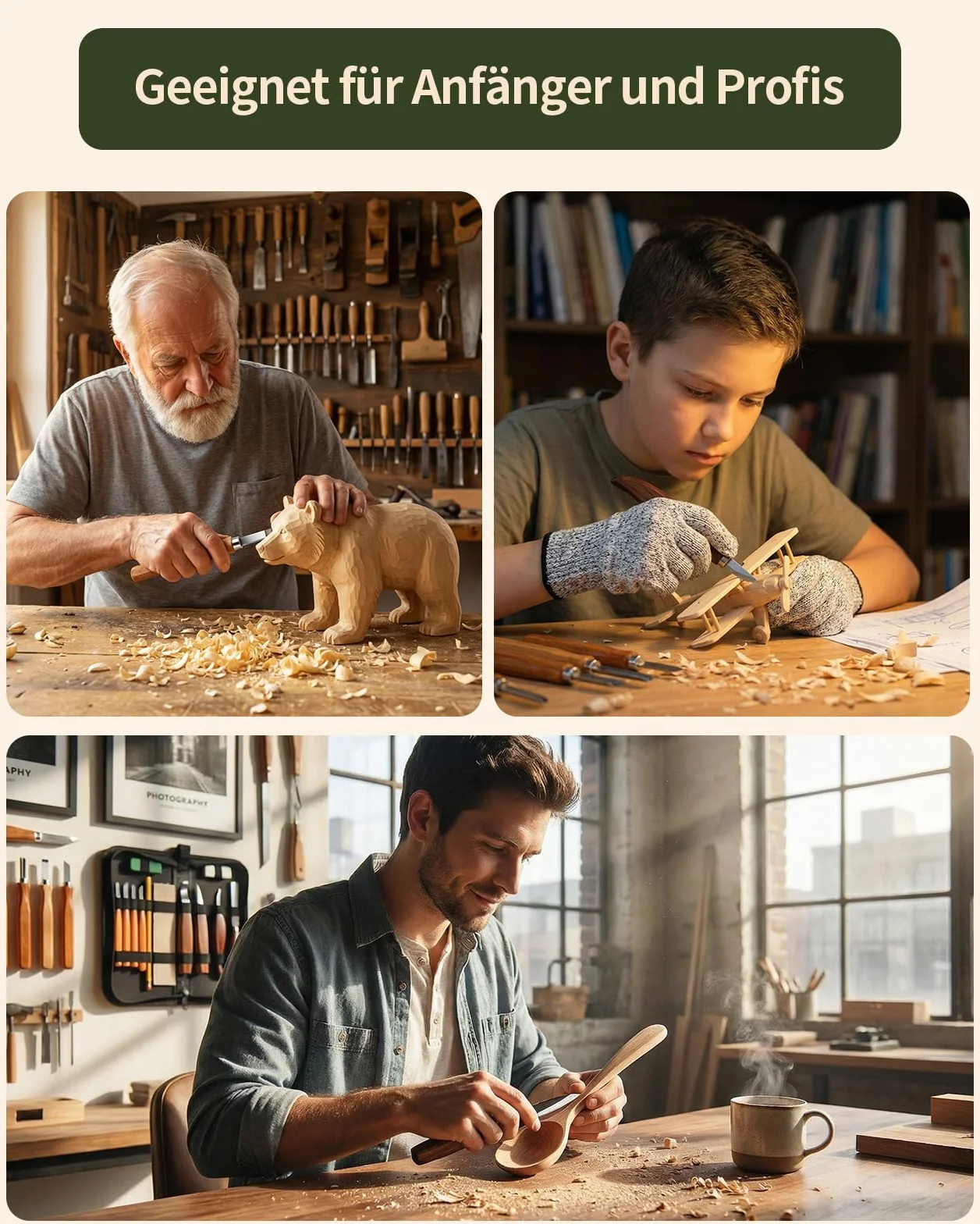 Formones para Madera, 23 PCS Kit Cuchillos para Tallar Madera De Detalles con Cuchillos, Gubias, Bloques, Guantes, bloquear y Bolsa de Almacenamiento, para Principiante, Adultos, Niños