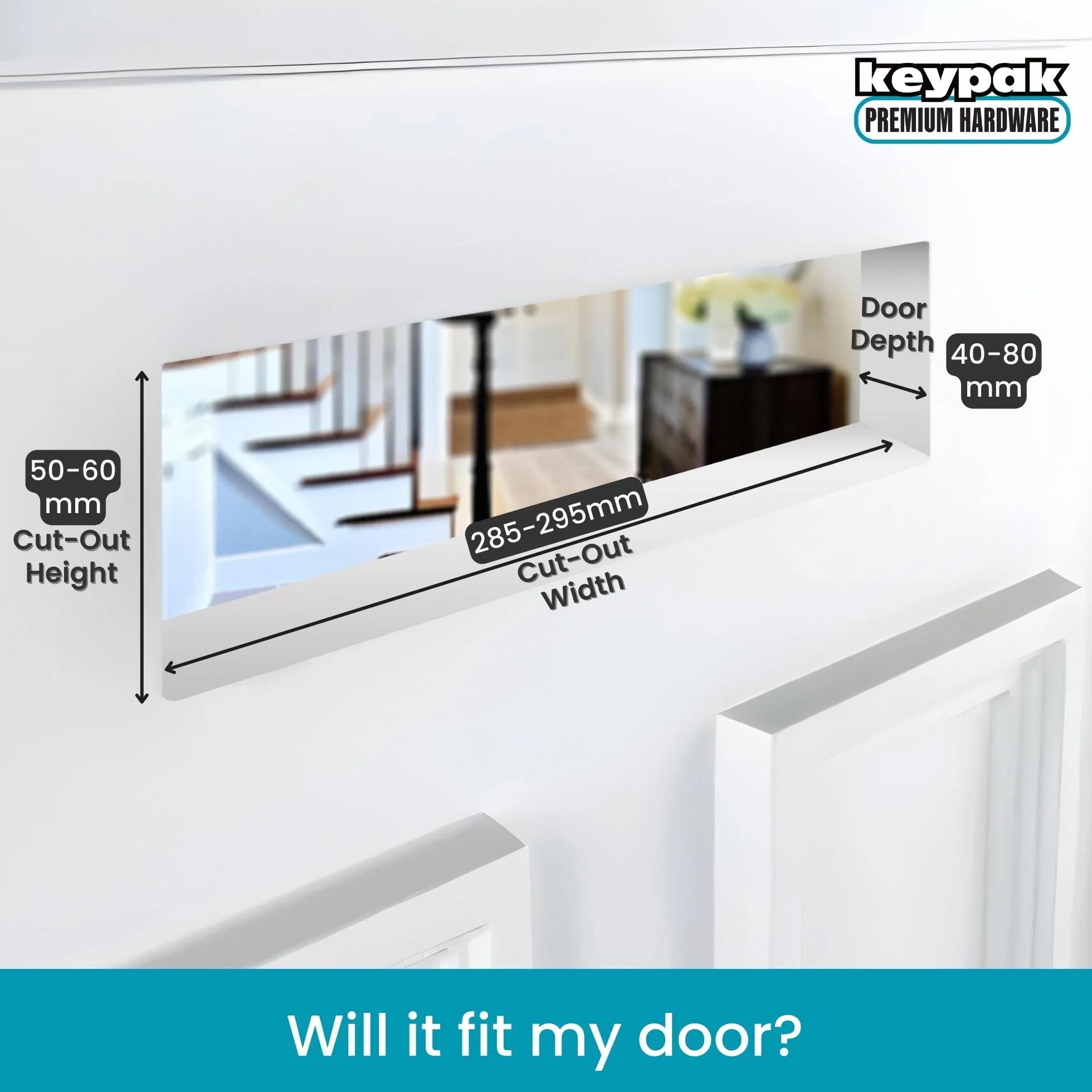 Keypak Buzón de Puerta de 30,6 cm, se Adapta a Puertas de 40 a 80 mm, Solapa antipresión, Cepillo Interno para burlos, buzón Ajustable para Puertas de Madera compuesta de UPVC (Negro/Negro)