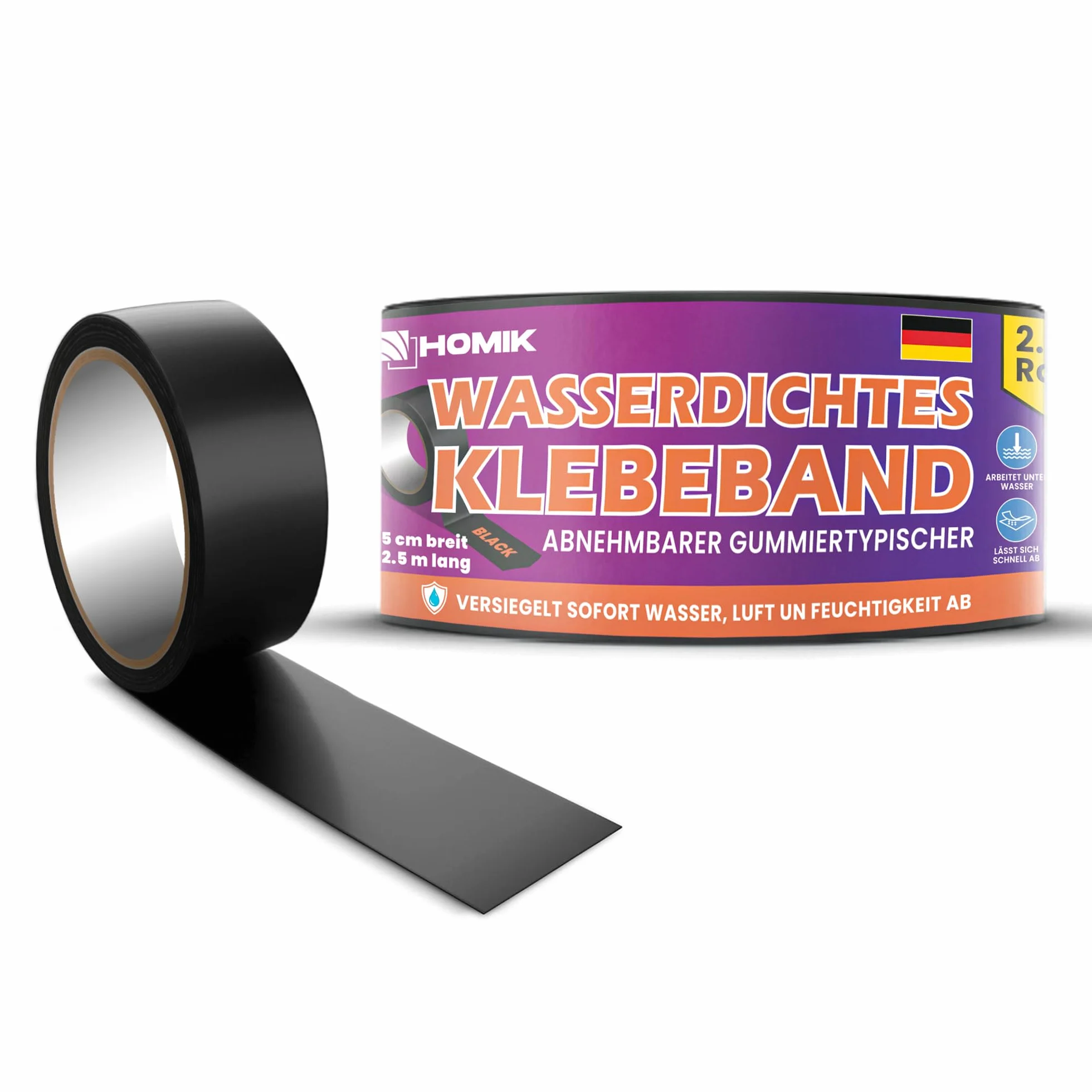 Cinta Adhesiva Impermeable Extremadamente Fuerte para Exterior e Interior | Cinta de Reparación de Tejados | Cinta Adhesiva Resistente a los Rayos UV | Autosellante (5cm x 2.5m)