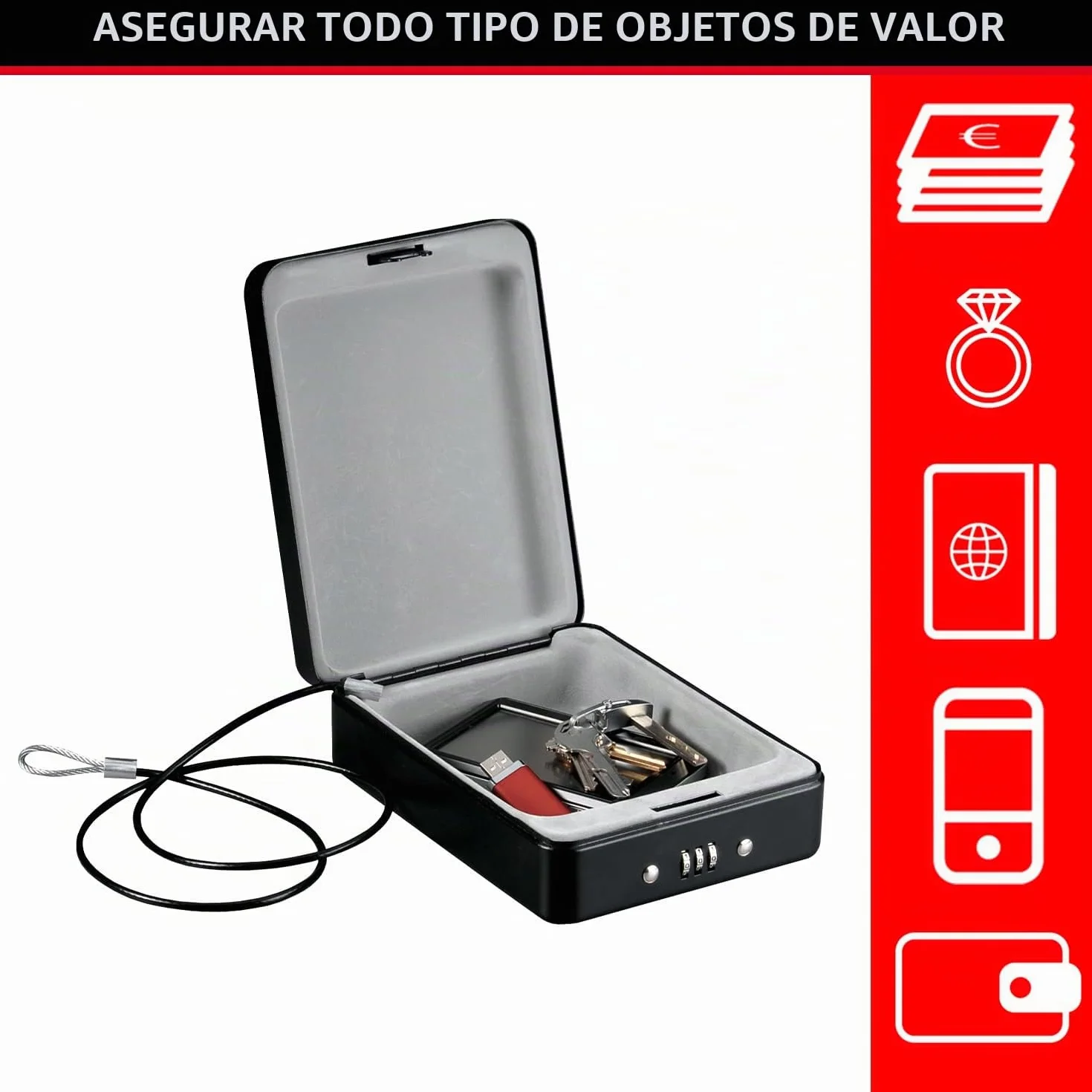 MASTER LOCK Caja Fuerte Compacta P005CEURBLKHRO con Cable Combinación para Objetos de Valor Smartphone