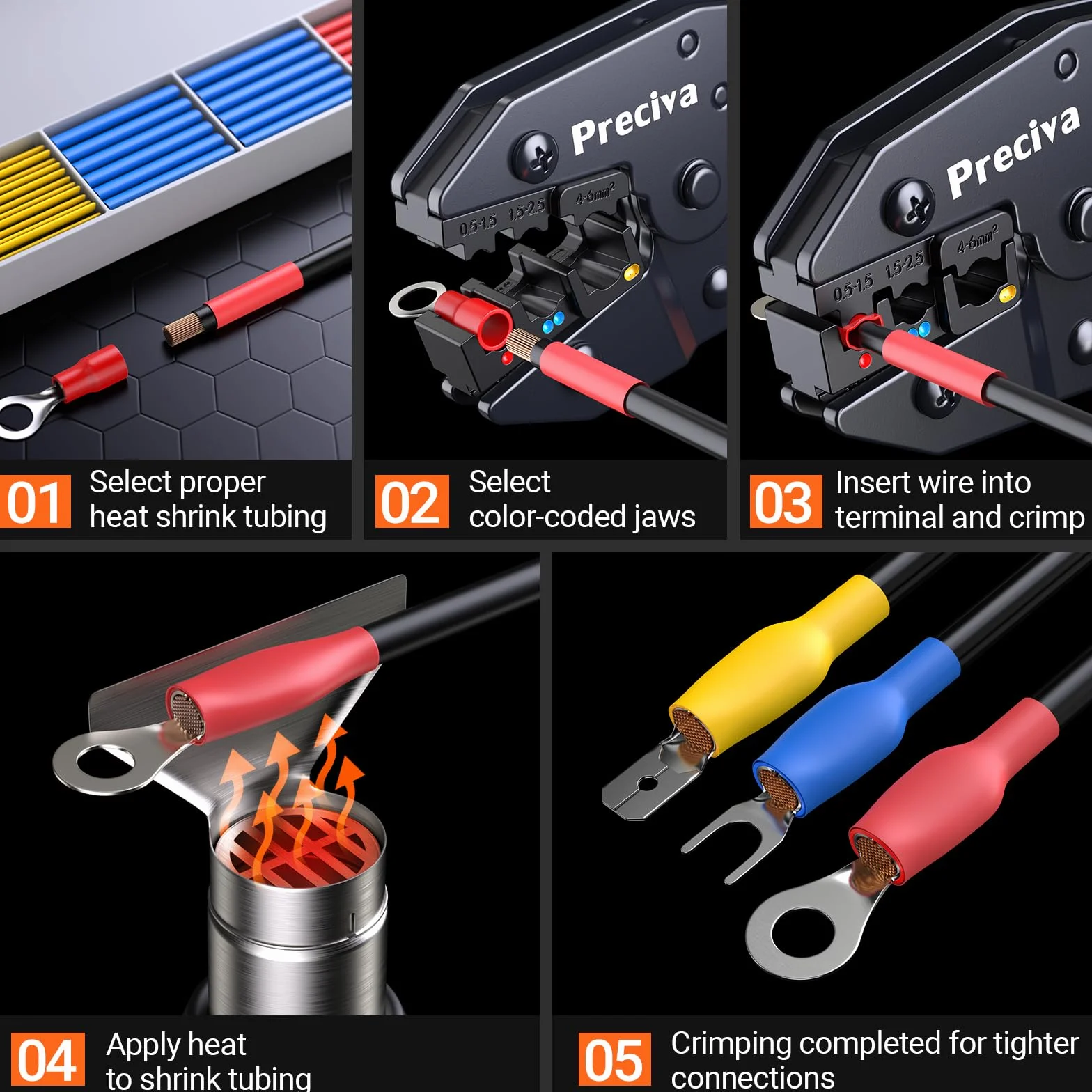 Set Alicates Terminales Electricos,600 Piezas (490 Conectores Aislados + 110 Tubos TermorretráCtiles),Terminales Faston,para Terminales EléCtricos - Grimpadora Cables Electricos 0,5-6 Mm²