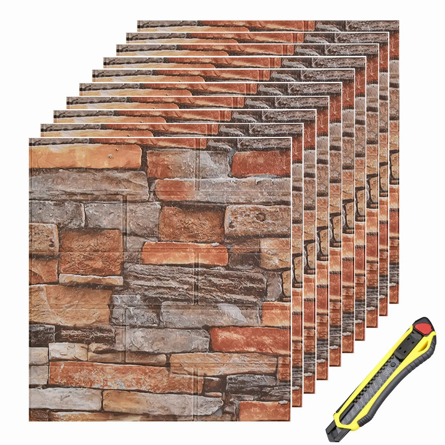 Papel Pintado pared ladrillo, Paneles decorativos 3d autoadhesivo 10 piezas, Grueso Impermeable DIY Pegatina de Pared Espuma 3D,para Salón Dormitorio Fondo de Pared Decoración Arte (Rojo)