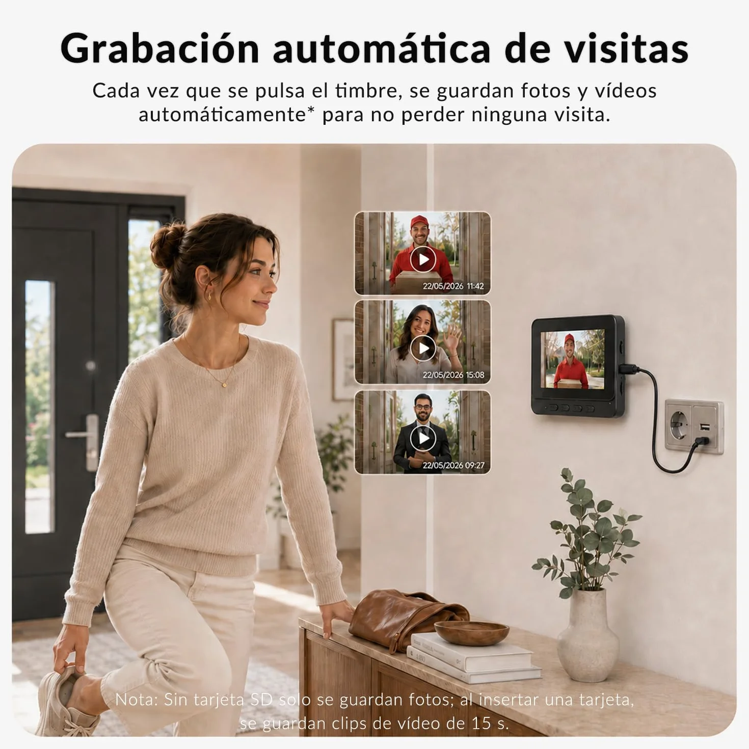 Timbre Inalámbrico Exterior Impermeable IP65, Pantalla IPS de 4,3 Pulgadas, Timbre Inalámbrico con Cámara 1080P, Audio Bidireccional, Visión Nocturna, Video Portero Automatico Alimentado por Batería