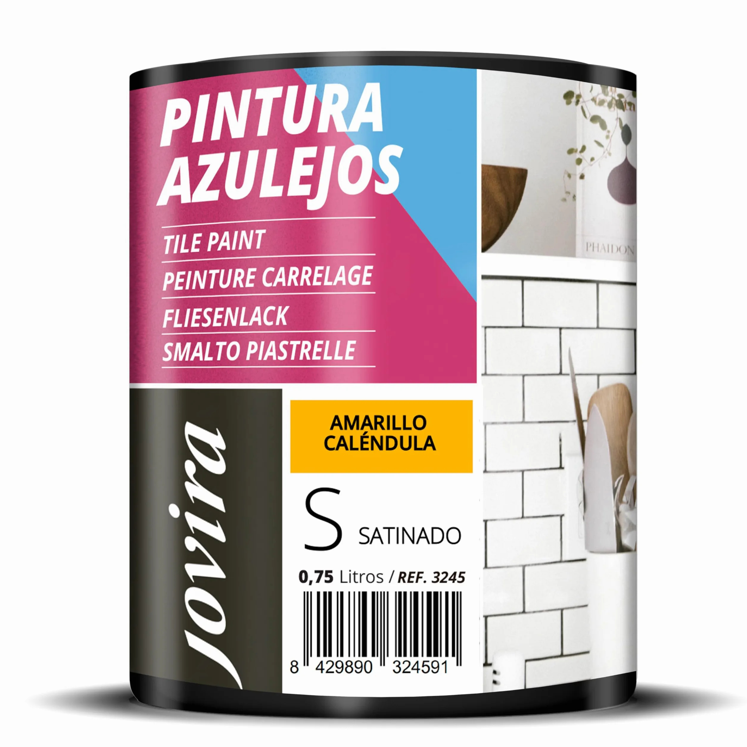 JOVIRA PINTURAS Pintura para Azulejos al Agua, Satinado. Da una imagen nueva a tu cocina y baño. (750 Mililitros, Amarillo Caléndula) -T