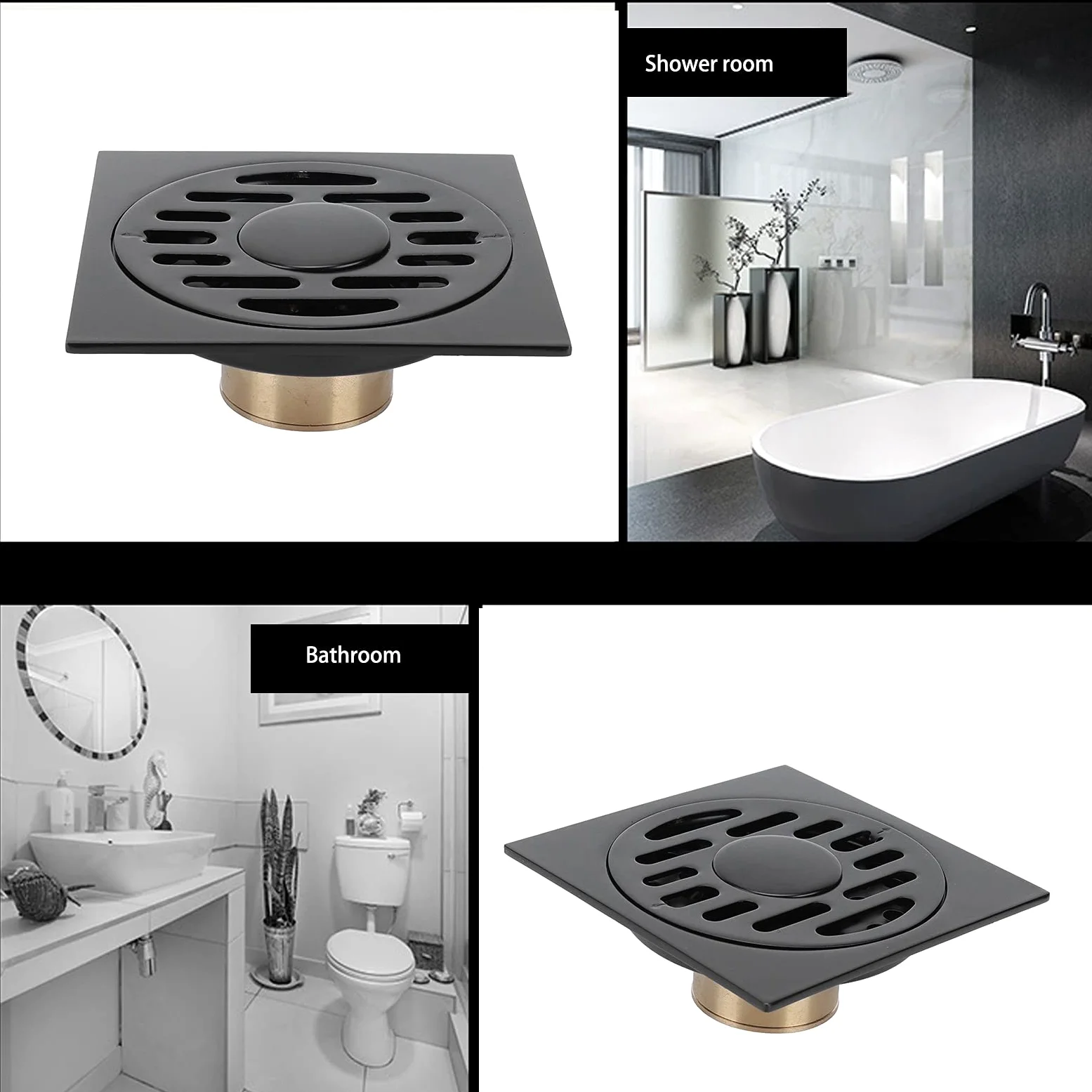 Drenaje de Ducha Cuadrado, Drenaje de Piso 10x10cm de Acero Inoxidable con Tapa Extraíble y Colector de Cabello, Sifón de Suelo para Baño Cocina Balcón Garaje