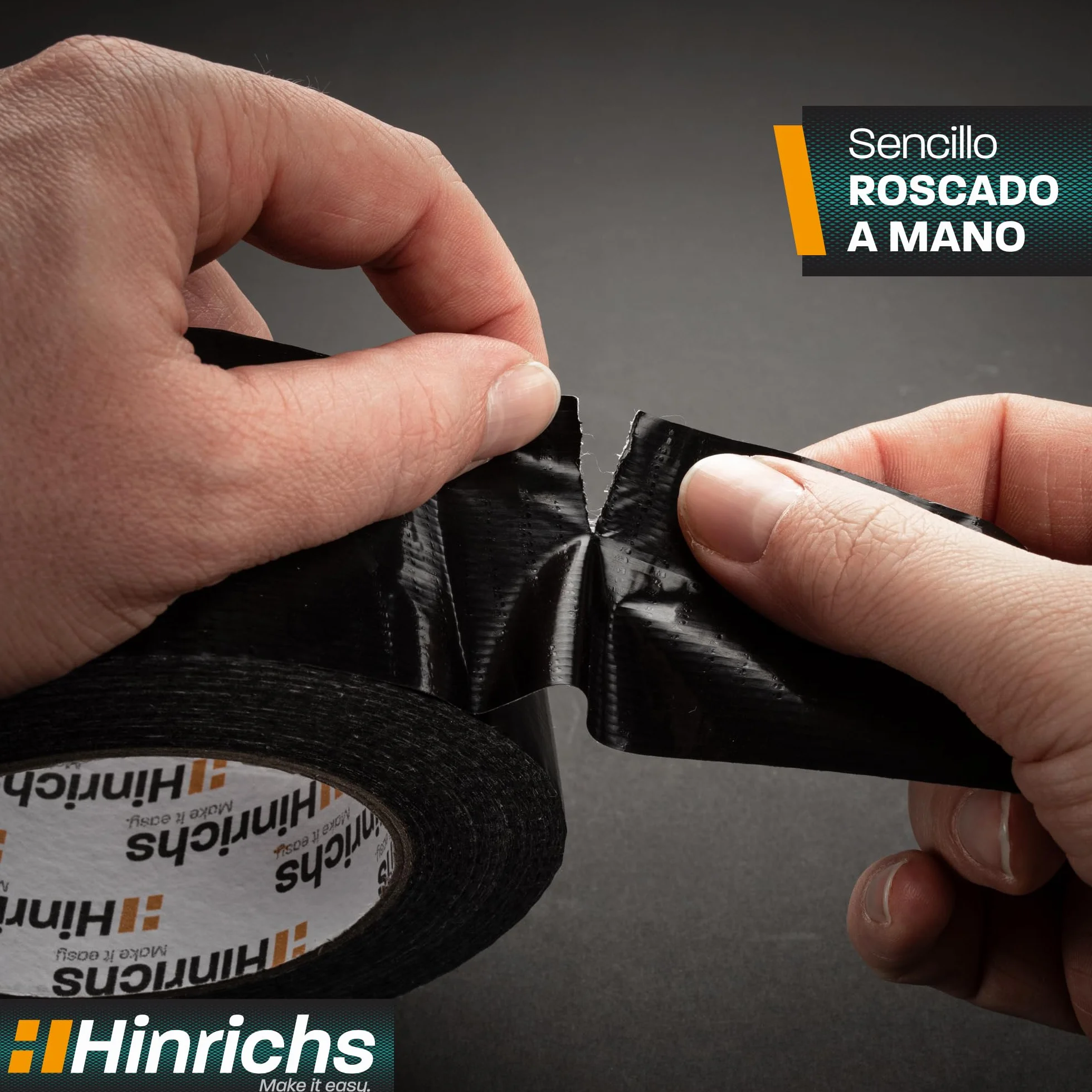 Hinrichs Cinta Americana Negra 4 Rollos 50m x 50mm – Cinta Adhesiva Impermeable y Extra Fuerte – Herramientas Lluvia y Reparaciones – Cinta Multiusos para Bricolaje, Embalajes y Uso Exterior Duradero