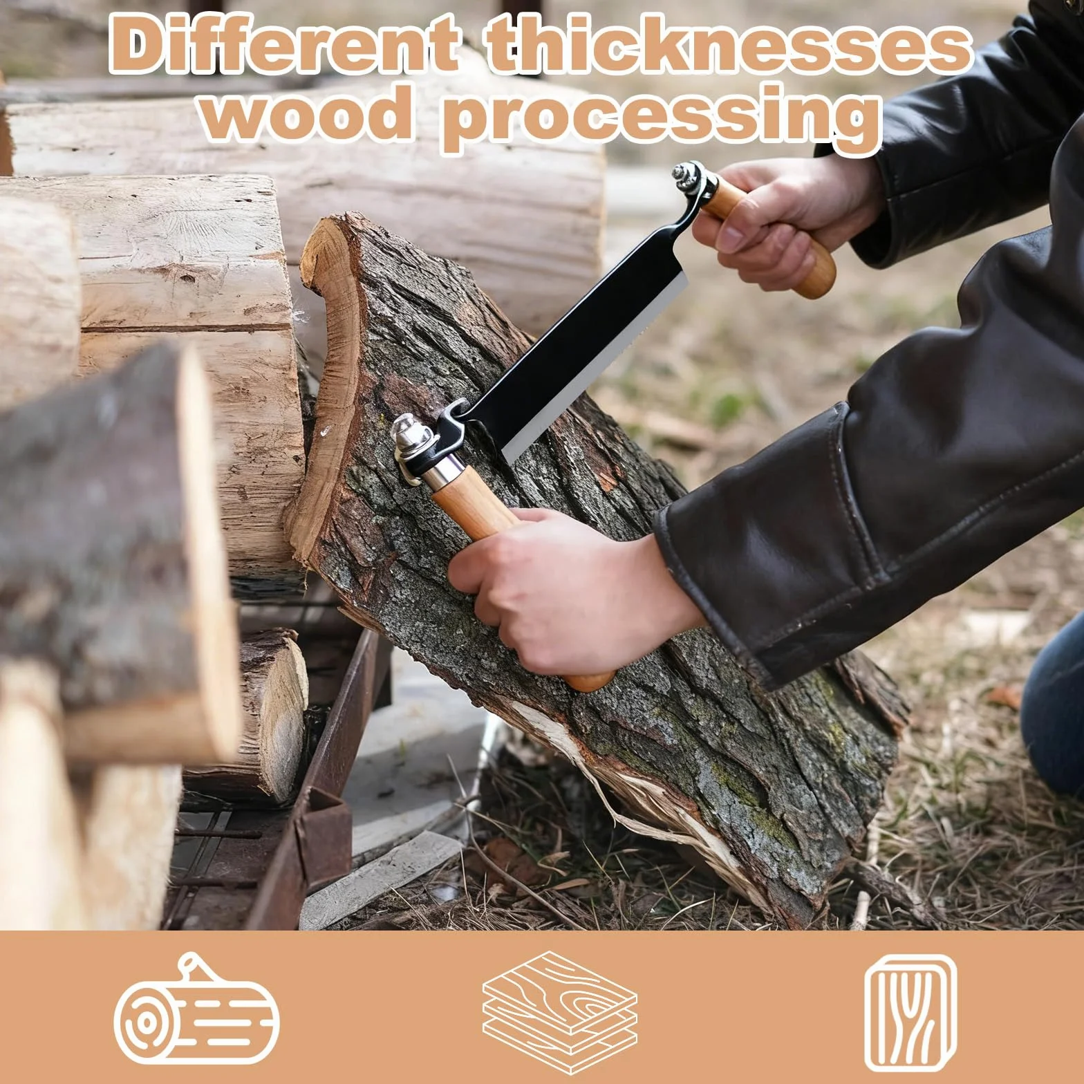 GBKDQQ Cuchillo de tracción para madera: cuchillo de tracción multifuncional de 8 pulgadas con mangos de madera, cuchillo de tracción, arrastre para tronco de árbol, cuchillo de pelar para trabajar la