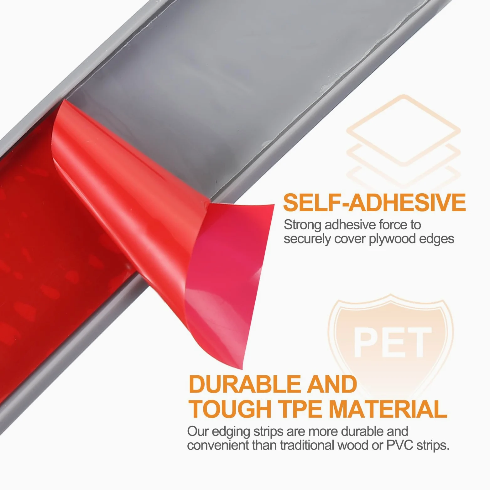 QUARKZMAN Banda De Borde En Forma De U Autoadhesiva De TPE Flexible para Muebles 6m x 32mm Protector De Borde para Estantes Gabinetes Mesas Reparación (Gris)