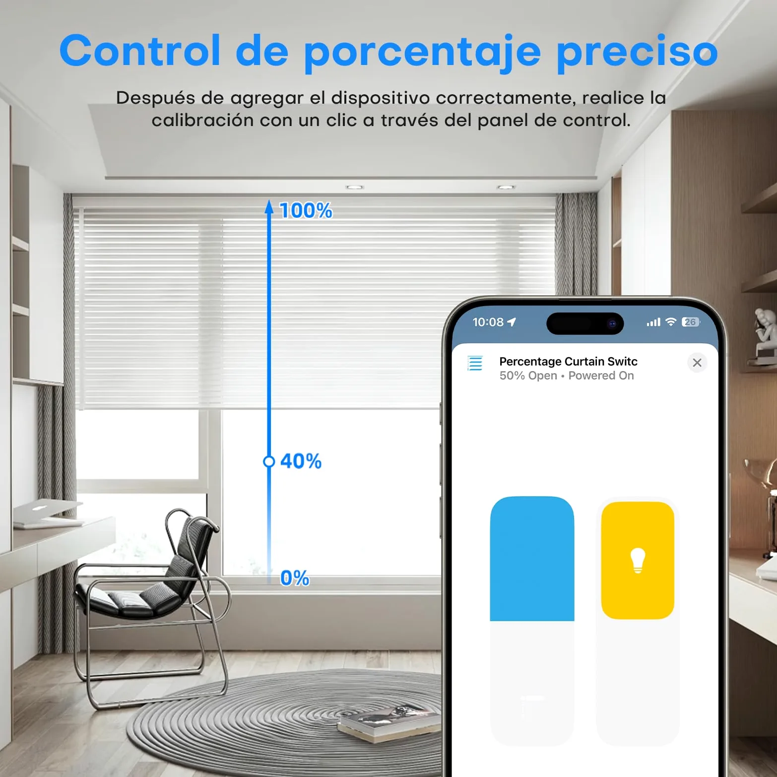 Maxcio Interruptor de persiana WiFi, Interruptor Inteligente Persiana LED Compatible con HomeKit, Alexa y Google Home, Calibración con un Solo Clic, Control de Porcentaje, Remoto y Control por Voz