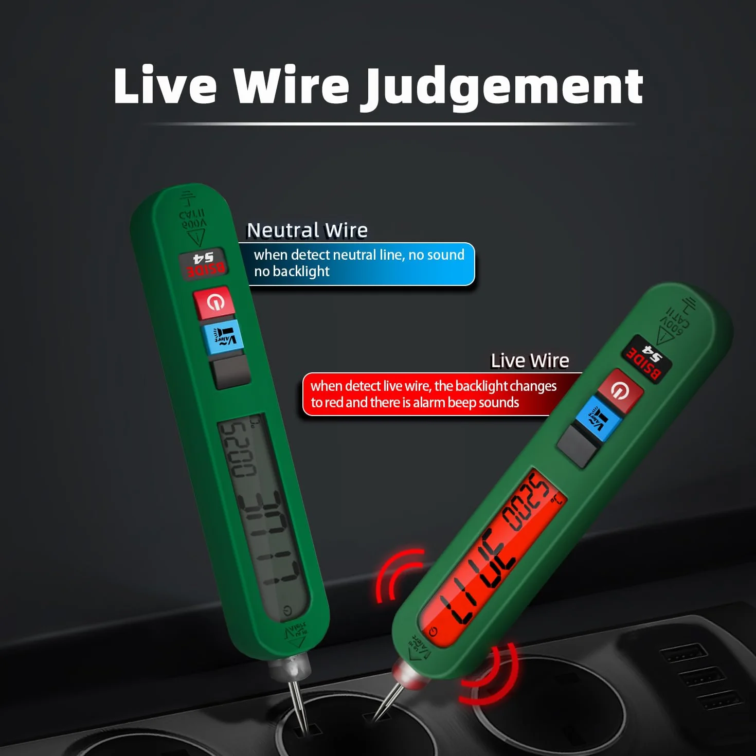 BSIDE S4 Bolígrafo Detector de Voltaje Sin Contacto AC 12V-300V Recargable con LCD y Linterna