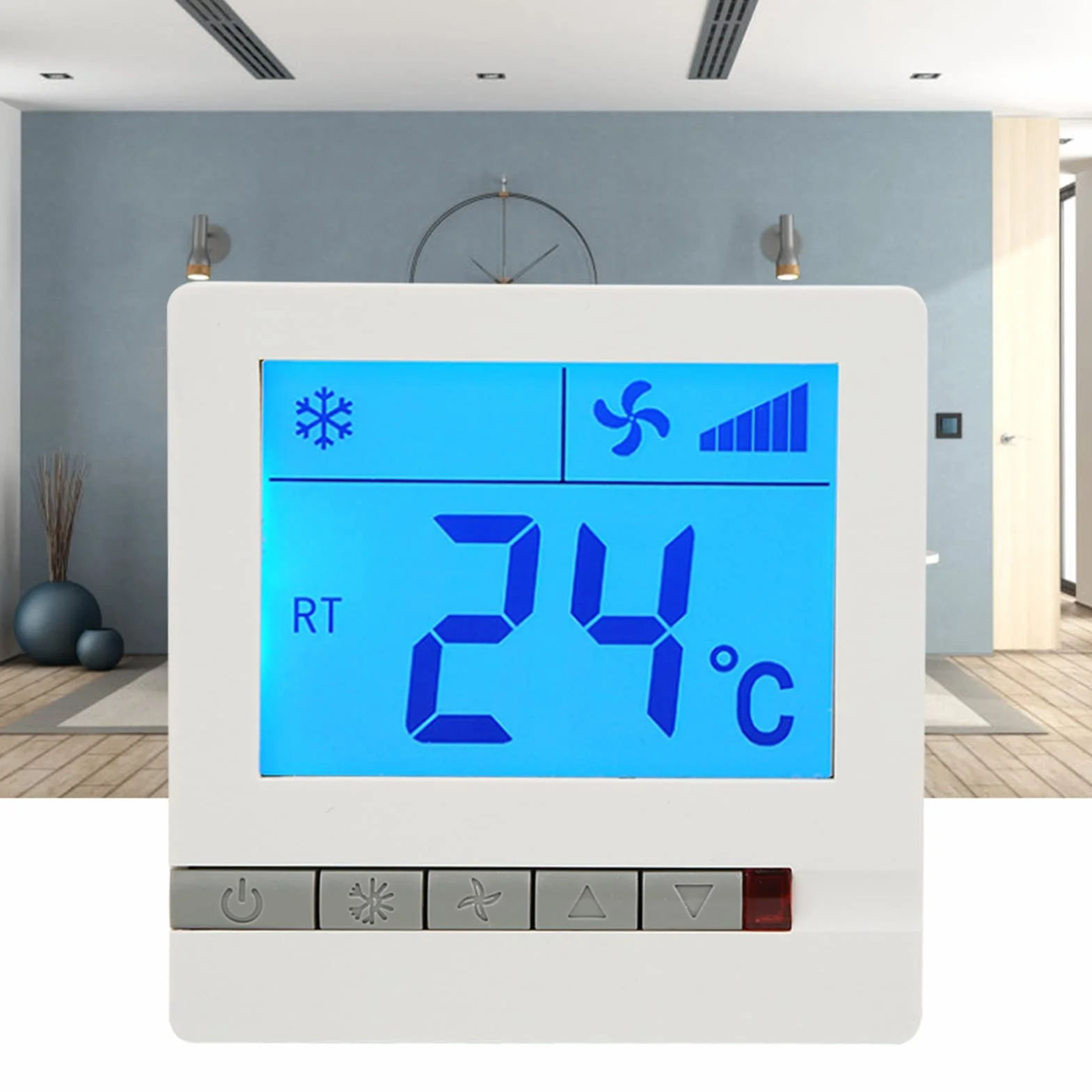 Termostato para Aire Acondicionado Central Controlador de Temperatura con Pantalla LCD Grande y Teclas Claras para Climatización Doméstica y Oficina
