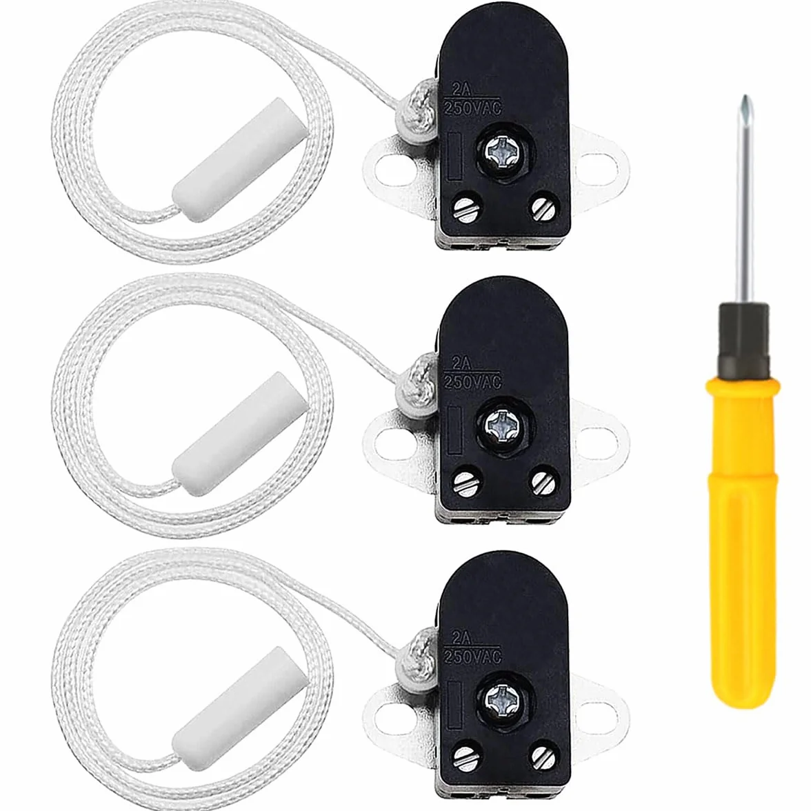 3 piezas interruptor de cuerda 2A 250V AC On-Off interruptor de cable de cadena de tracción lateral Mini interruptor de cable de tracción para luz de baño luces colgantes lámpara de pared