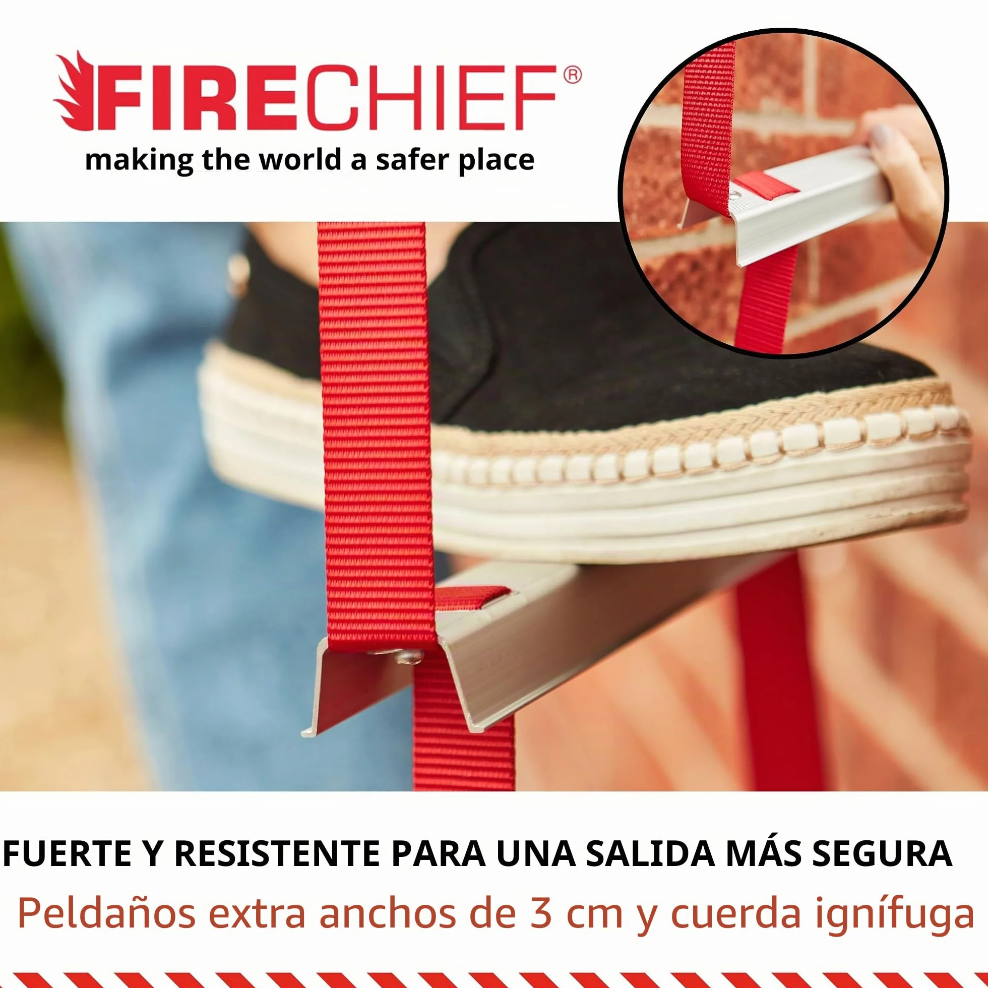 Firechief FEL730 Escalera plegable de 3 pisos con peldaños extra anchos