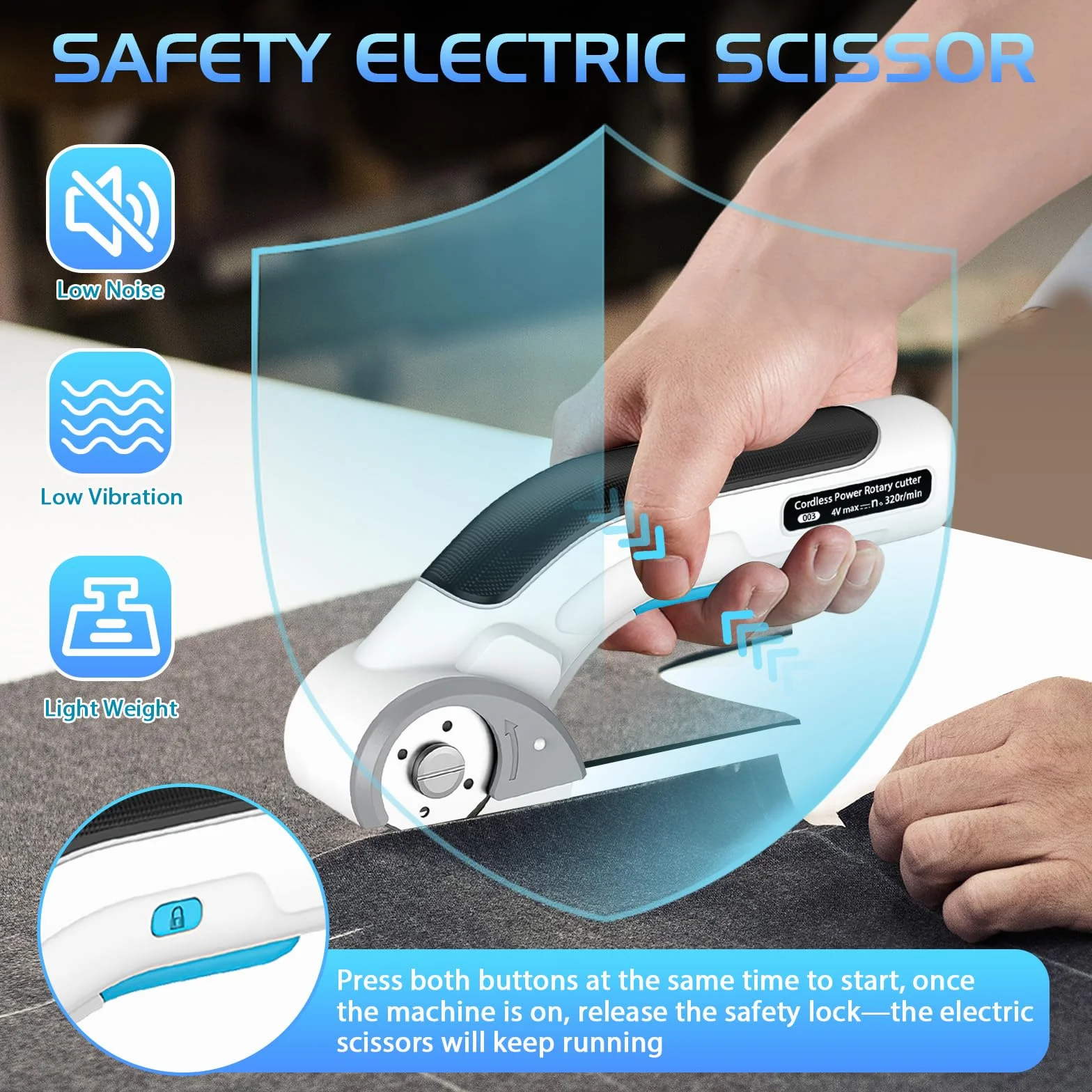 Tijeras Eléctricas sin Cable, Herramienta Portátil Recargable para Cortar Cajas de Cartón con Cierre de Seguridad Para Cortar Papel, Tela, Manualidades, Cuero, Alfombra con Cuchilla Repuesto