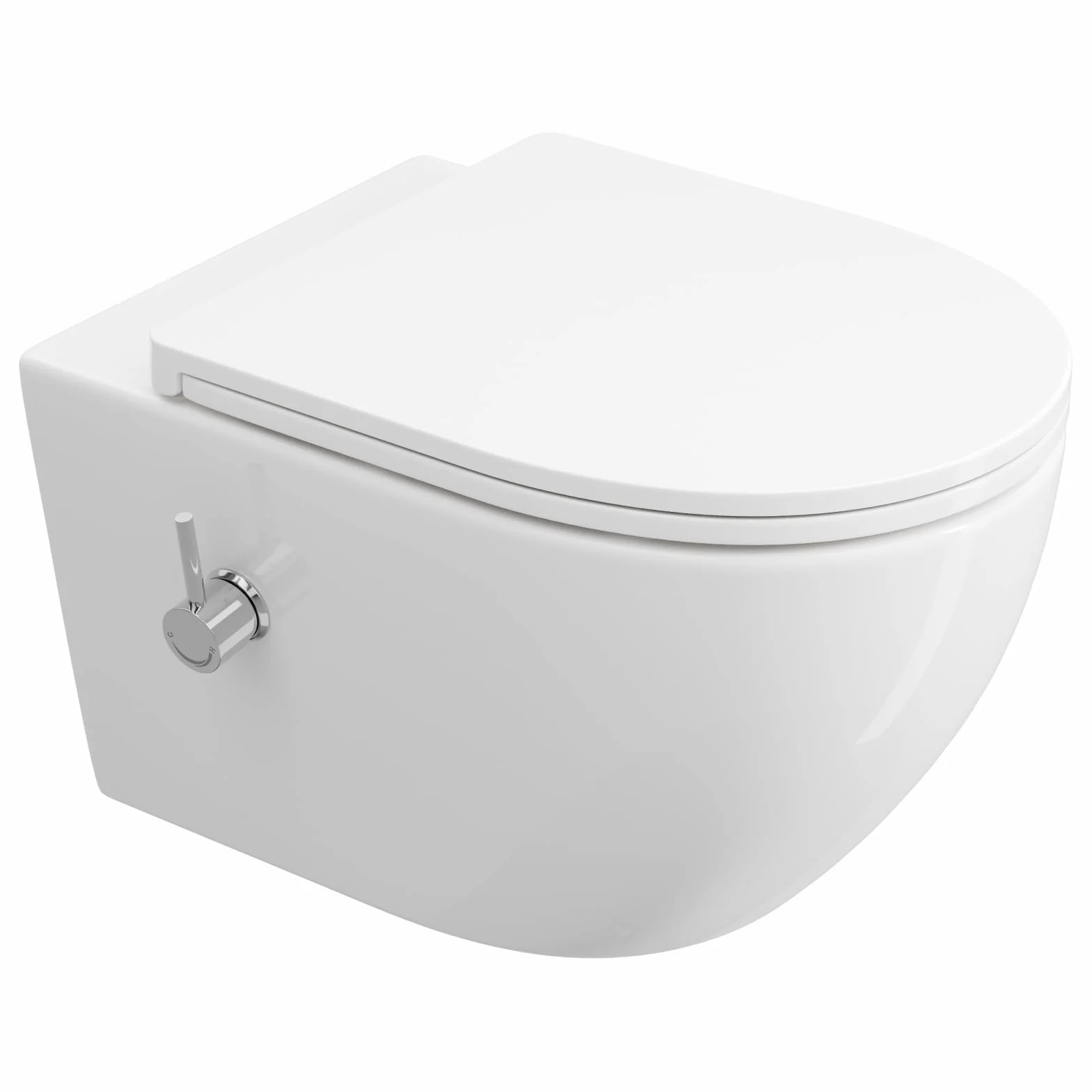 Inodoro de ducha sin borde con boquilla integrada, inodoro Taharet con grifo de agua fría/caliente, colgante redondo, inodoro de pared blanco con nano, inodoro con tapa de inodoro con descenso
